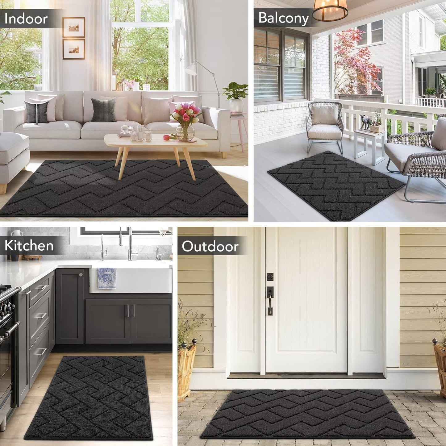 hicorfe Indoor Door Mat,Non Slip Door Mats,32"x48" Front Back Door Mat Rubber Backing,Absorbent Resist Dirt Entrance Inside Floor Mats for Entryway Washable Low-Profile(Charcoal)