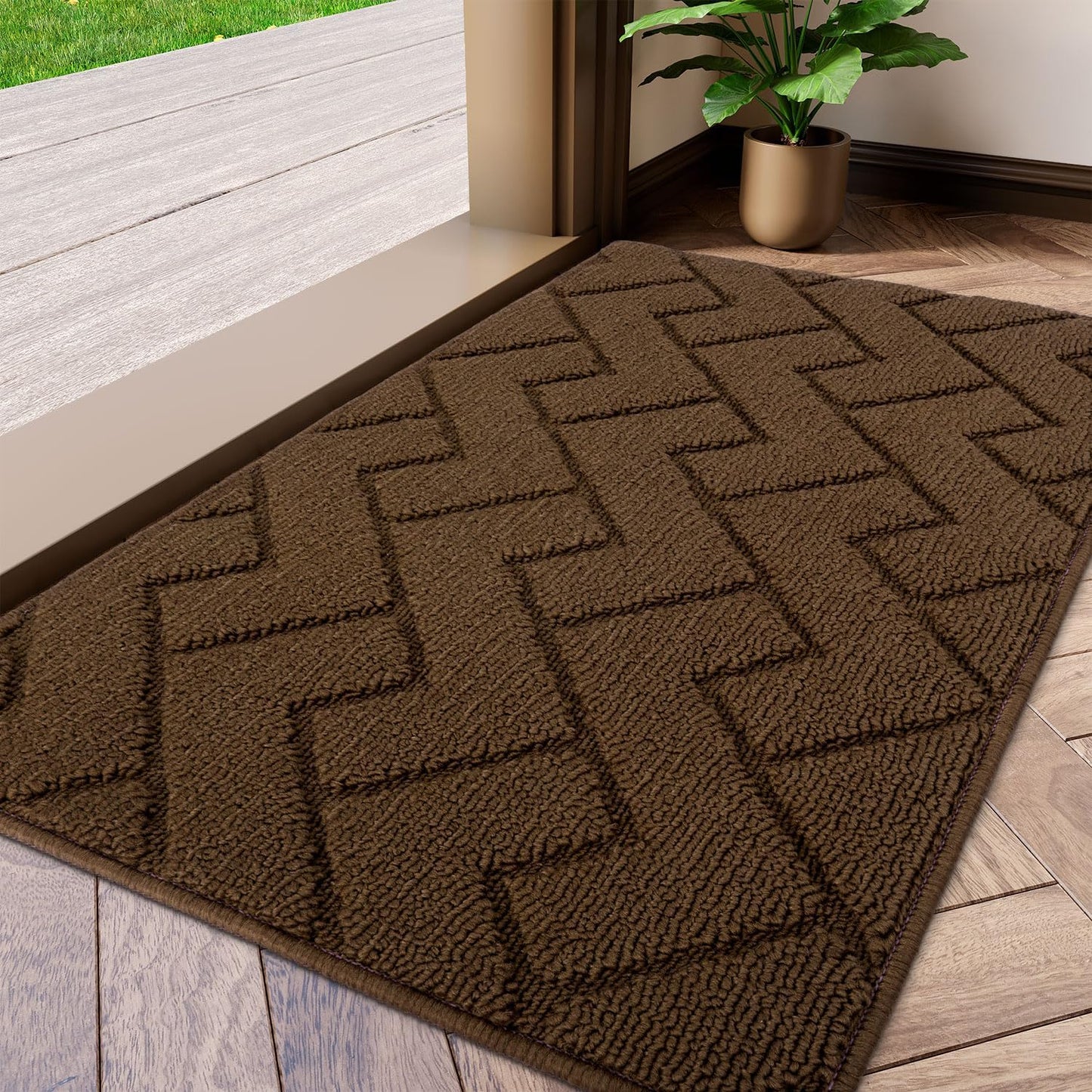hicorfe Indoor Doormat,Front Back Door Mat TPR Backing Non Slip Mats 20"x31.5" Absorbent Resist Dirt Entrance Doormat Inside Floor for Entryway Washable Low-Profile(Dark Brown)