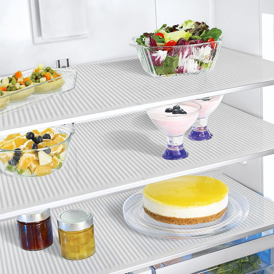 Non-Slip Silicone Refrigerator Liners for Shelves, Reusable Washable Fridge Shelf Drawer Liners, Cuttable Waterproof Oilproof Fridge Liner for Glass Shelve Kitchen Cabinet Drawer Mats (Clear, 4 Pack)
