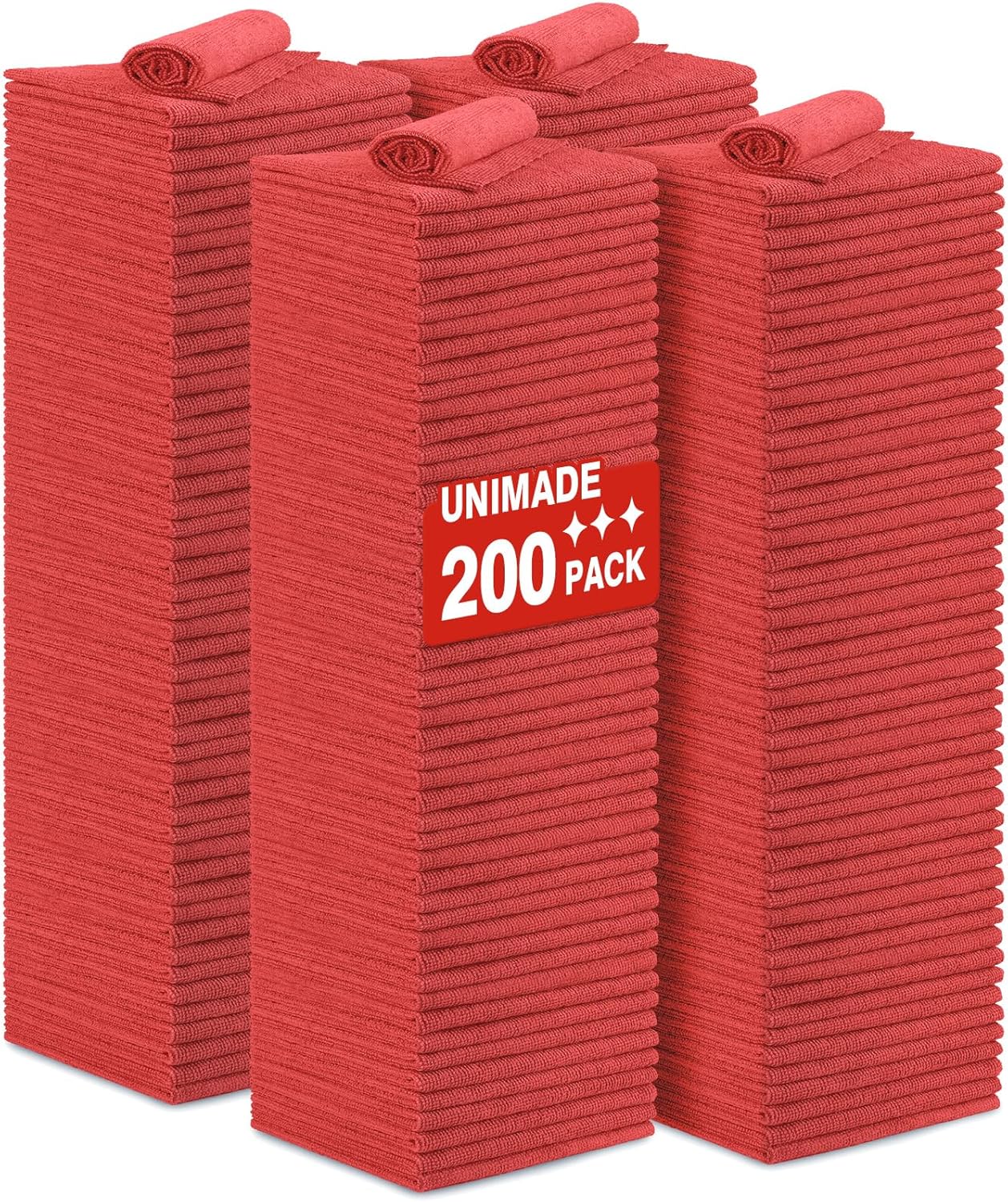 Shop Towel Rag, 200 Pack Reusable Rags Bulk Microfiber Cleaning Cloth Lint Free Towels for Car Kitchen Automotive Bar Mechanic Restaurant Garage, 11.5"x 11.5", Red