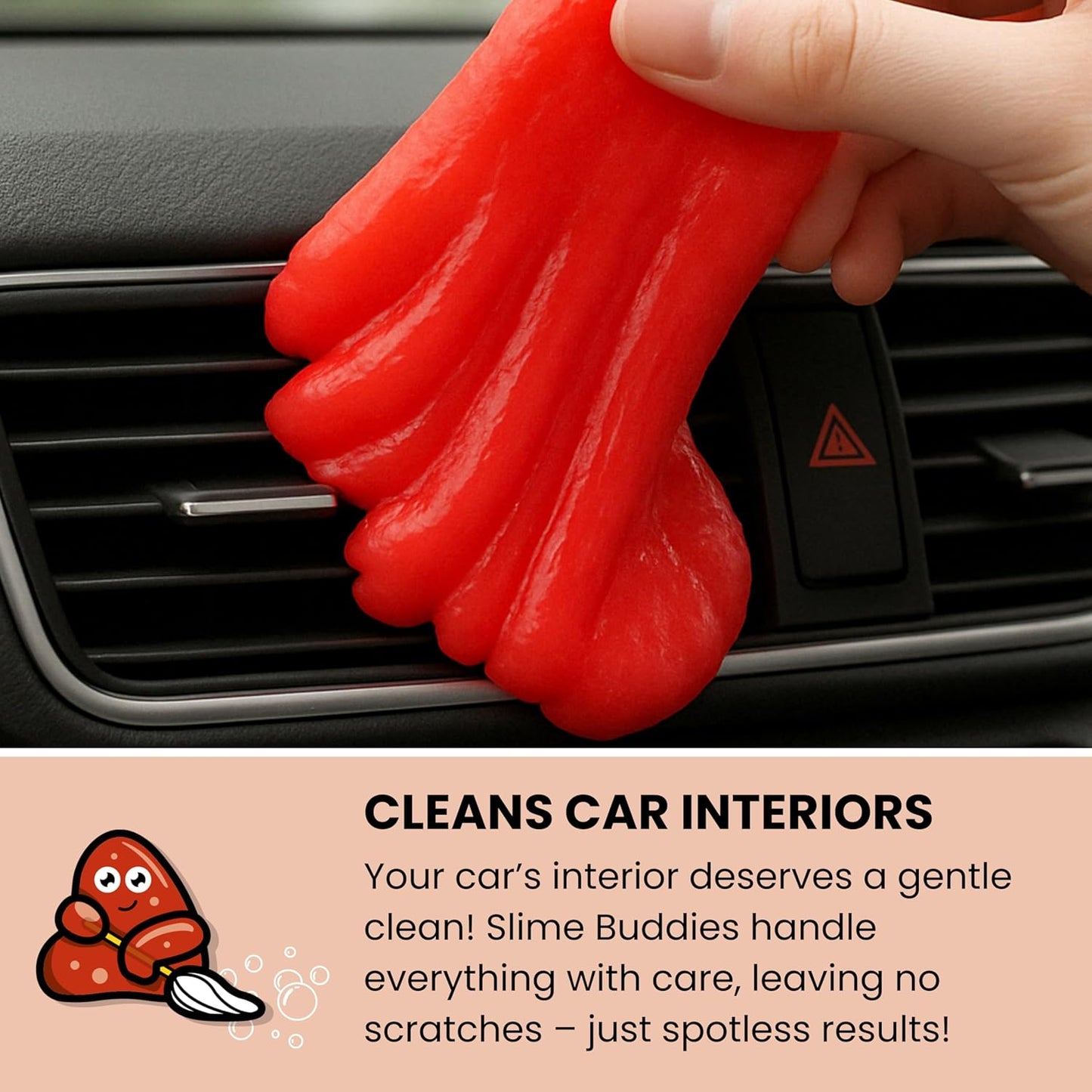 Slime Buddies Car Cleaning Gel Putty - Strawberry Scented Interior Detailing Tool for Cup Holders, Air Vents & Keyboard - Reusable Auto Detailing Accessories - Dust Remover Goop - Gifts for Men Women