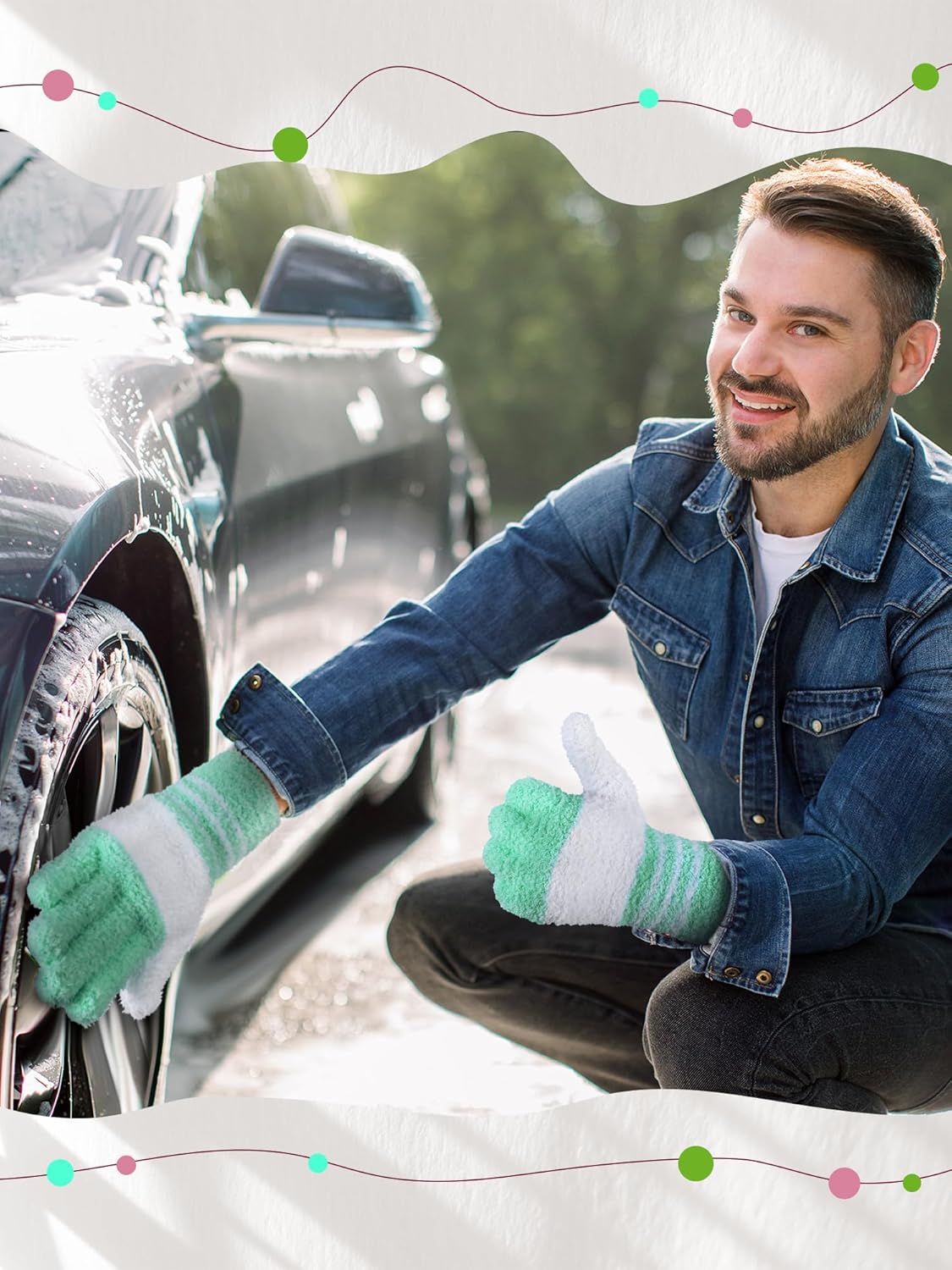 Patelai 3 Pairs Microfiber Plant Dusting Gloves Leaf Cleaning Gloves for Indoor Plants, Blinds, Furniture, House(Small,Green Yellow, Water Blue, Pink, White)