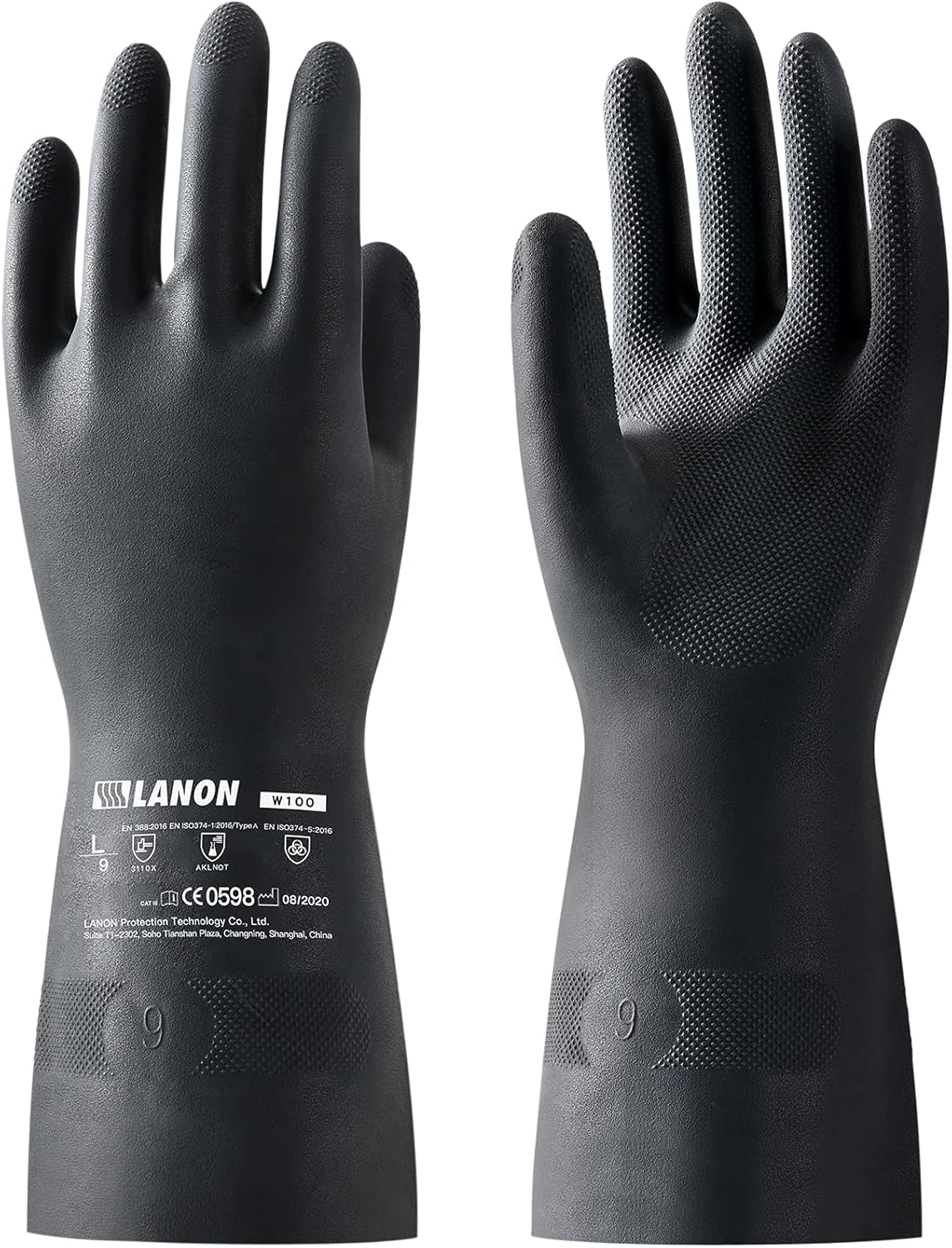 LANON Rubber Chemical Resistant Gloves, Reusable Heavy-duty Safety Work Gloves, Acid & Alkali Protection, Non-Slip, XX Large