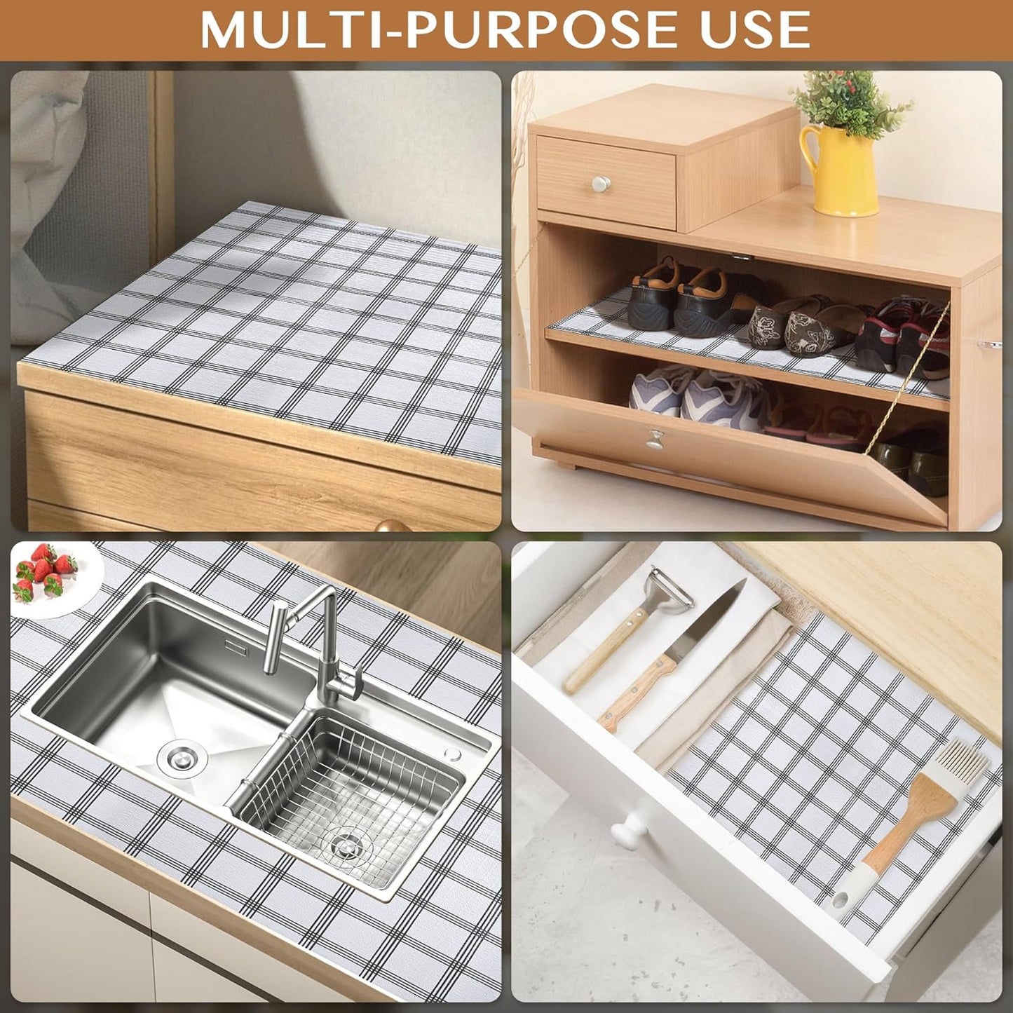 Non-Adhesive Shelf and Drawer Liner for Kitchen Cabinets, 12 in x 10FT Strong Non-Slip Cabinet Liners for Shelves, Refrigerator, Pantry Storage, Bathroom Closet, Easy to Clean, Stripes