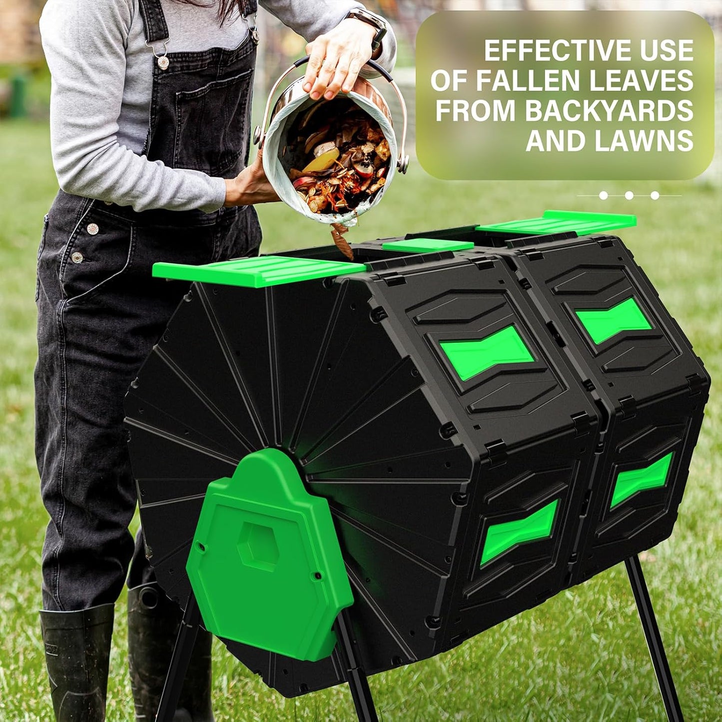 Compost Tumbler, 45 Gallon / 170L Dual Chamber Compost Bin Outdoor, 360° Rotating Composter Tumbler, BPA-Free Fast-Working All-Season Heavy-Duty Large Capacity Compost Bin Kitchen Garden Yard Waste