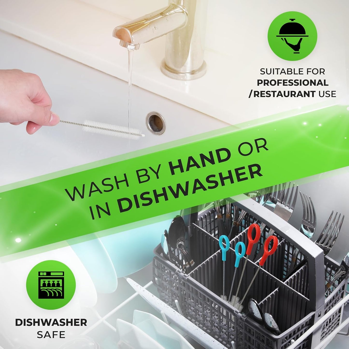 Heavy Duty Cleaning Brushes Set of 4 - Extra Long Straw Cleaners for Metal and Plastic Reusable Drinking Straws, to Clean Small Spaces, Sippy Cups, Water Bottles - Sturdy Hard Brush Bristles