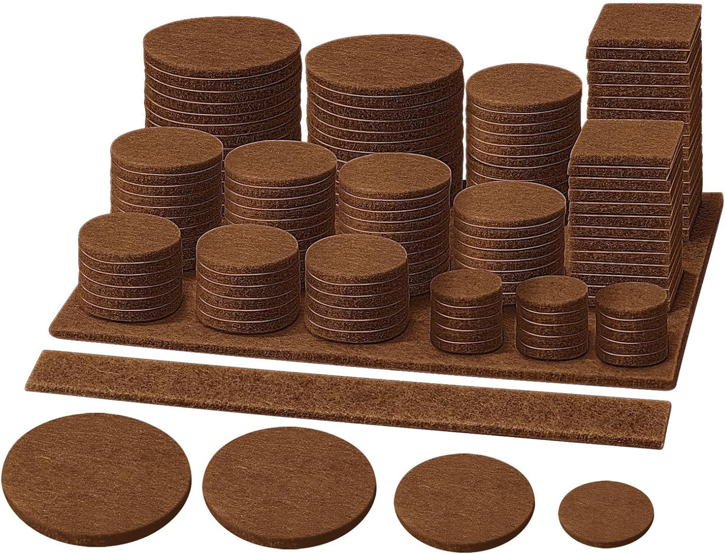 BALEINE 141PCS Felt Furniture Pads, Multi-Size Felt Pads for Chair Legs, Tables, Beds, Scratch-Reducing Floor Protectors for Hardwood Floors, Tile, Vinyl, and Laminate (141PCS, Brown)