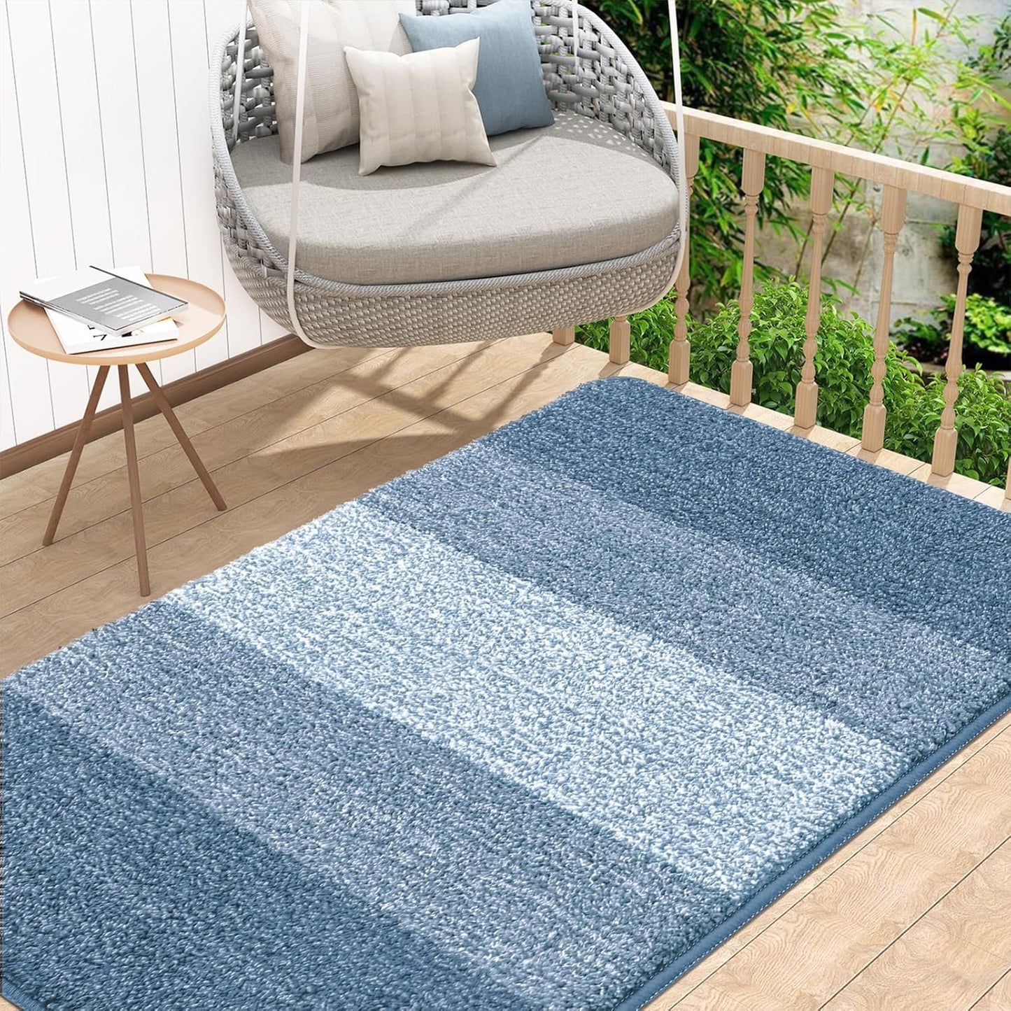 Kitinjoy Indoor Outdoor Door Mat, 48x32 Non-Slip Absorbent Dirt Trapper, Low-Profile Washable Inside Entrance Front Floor Mat, Sturdy Soft Entry Doormats for Entryway, Light Blue