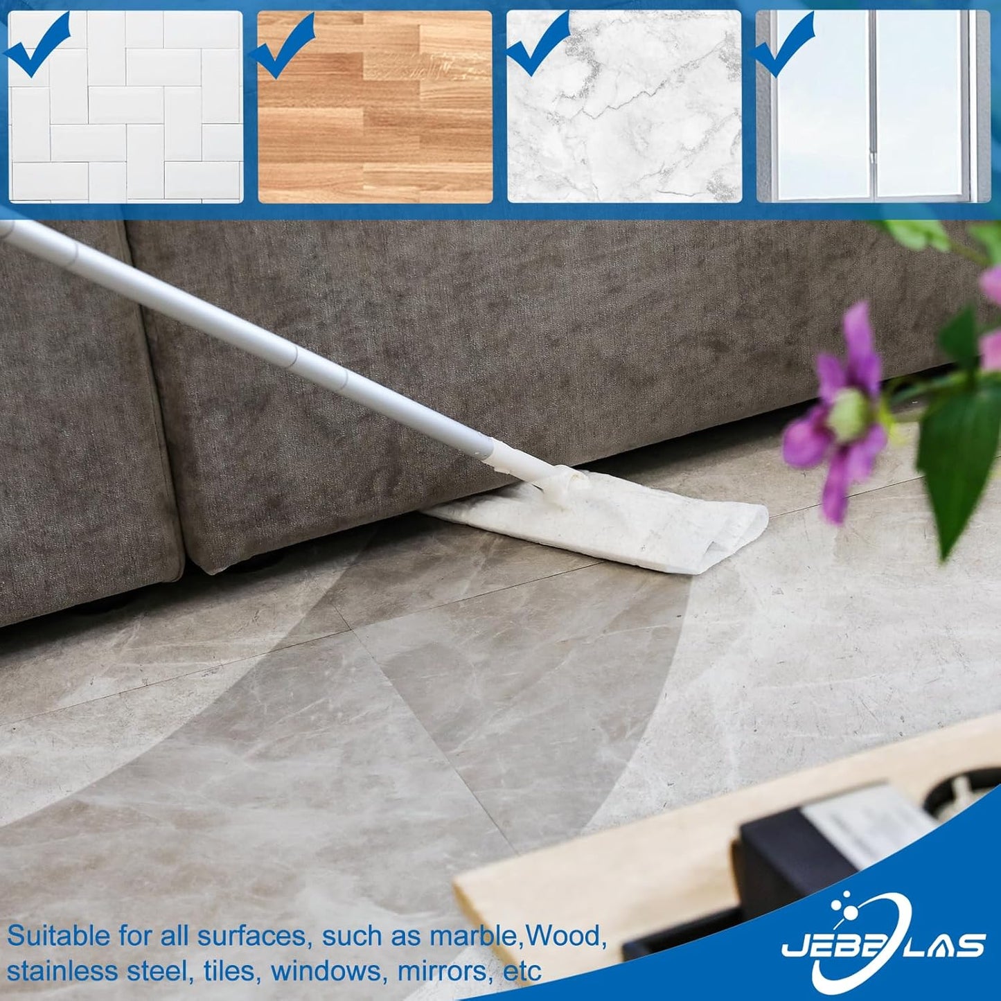 JEBBLAS Disposable Mop Cloth Dry Sweeping Pad for Floor Mop Sweeping Cloths Multi Surface Refills, 120 Count