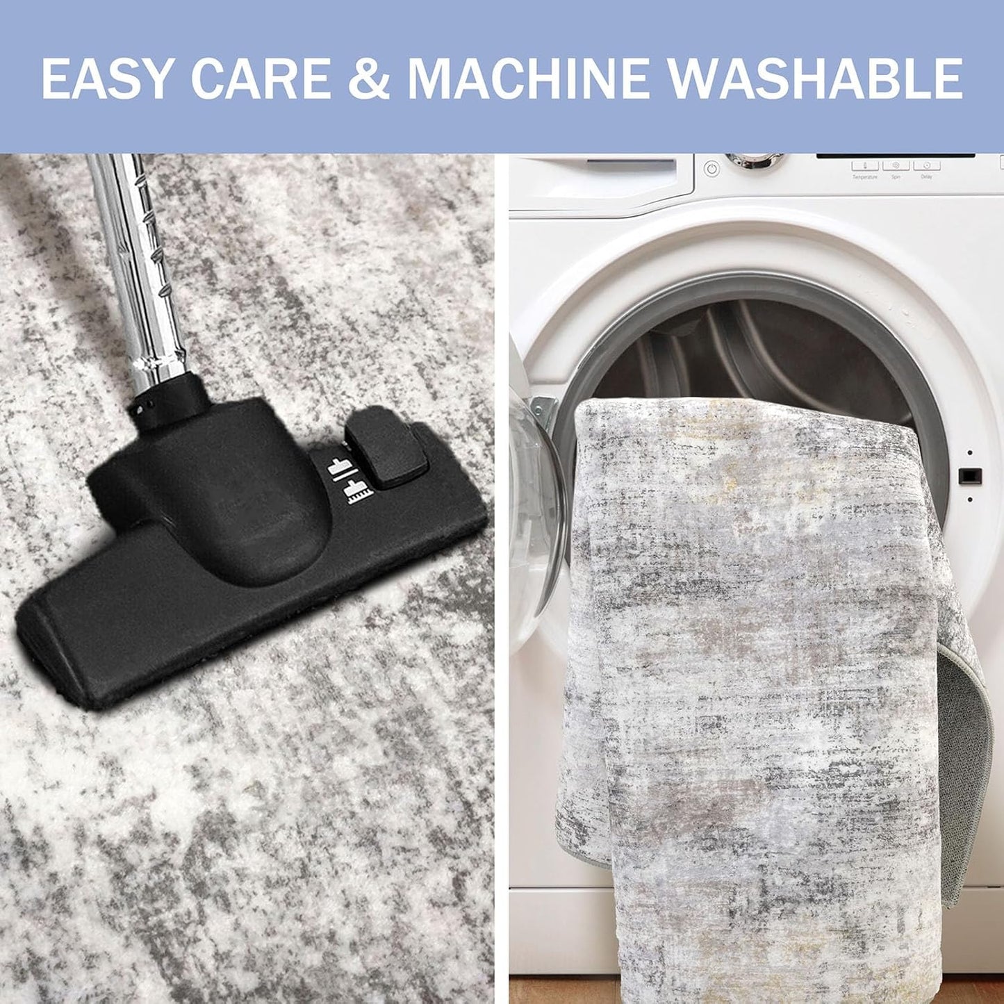 IOHOUZE Abstract Area Rugs 9x12 Ft Washable Large Rugs for Living Room, Non Slip Dining Room Rug, Printed Faux Wool Rugs for Bedroom, Floor Carpet for Office Nursery Playroom, Grey Beige