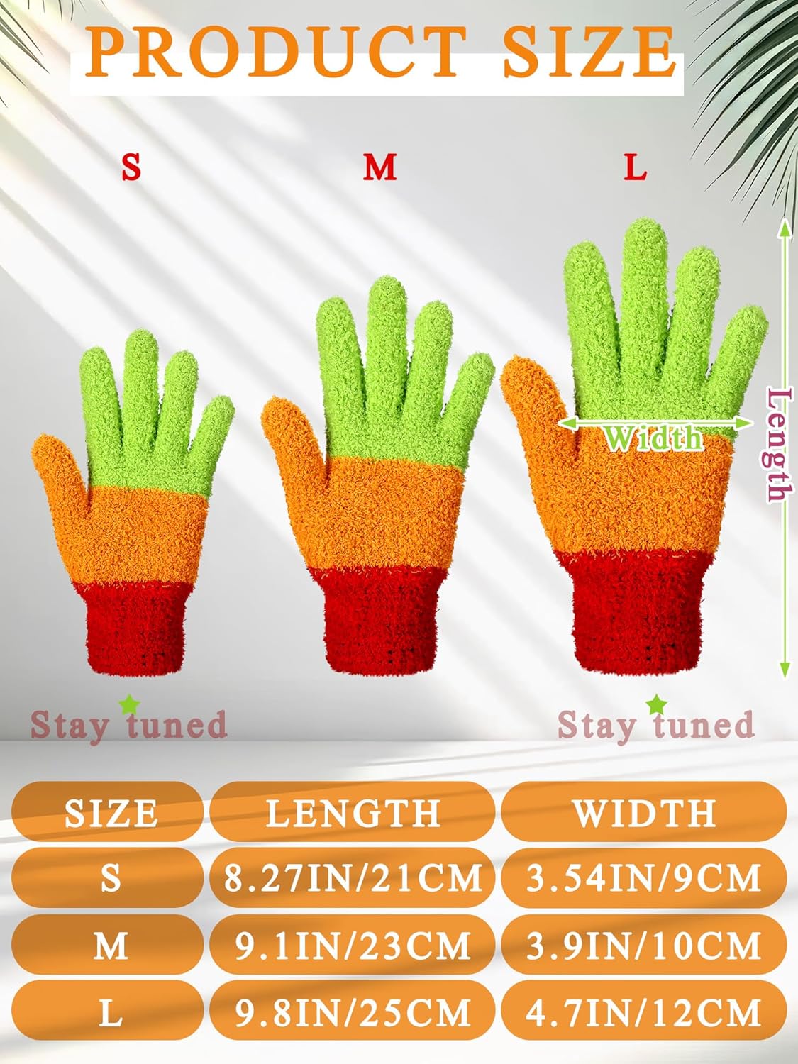 Patelai 3 Pairs Microfiber Plant Dusting Gloves Leaf Cleaning Gloves for Indoor Plants, Blinds, Furniture, House(Medium,Colorful)