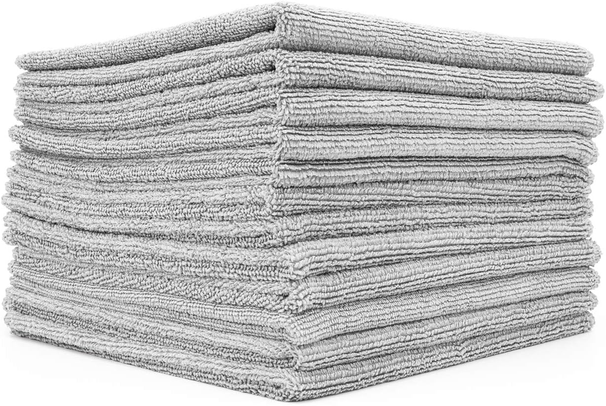 The Rag Company - All-Purpose Microfiber Terry Cleaning Towels - Commercial Grade, Highly Absorbent, Lint-Free, Streak-Free, Kitchens, Bathrooms, Offices, 300gsm, 14in x 14in, Ice Grey (12-Pack)