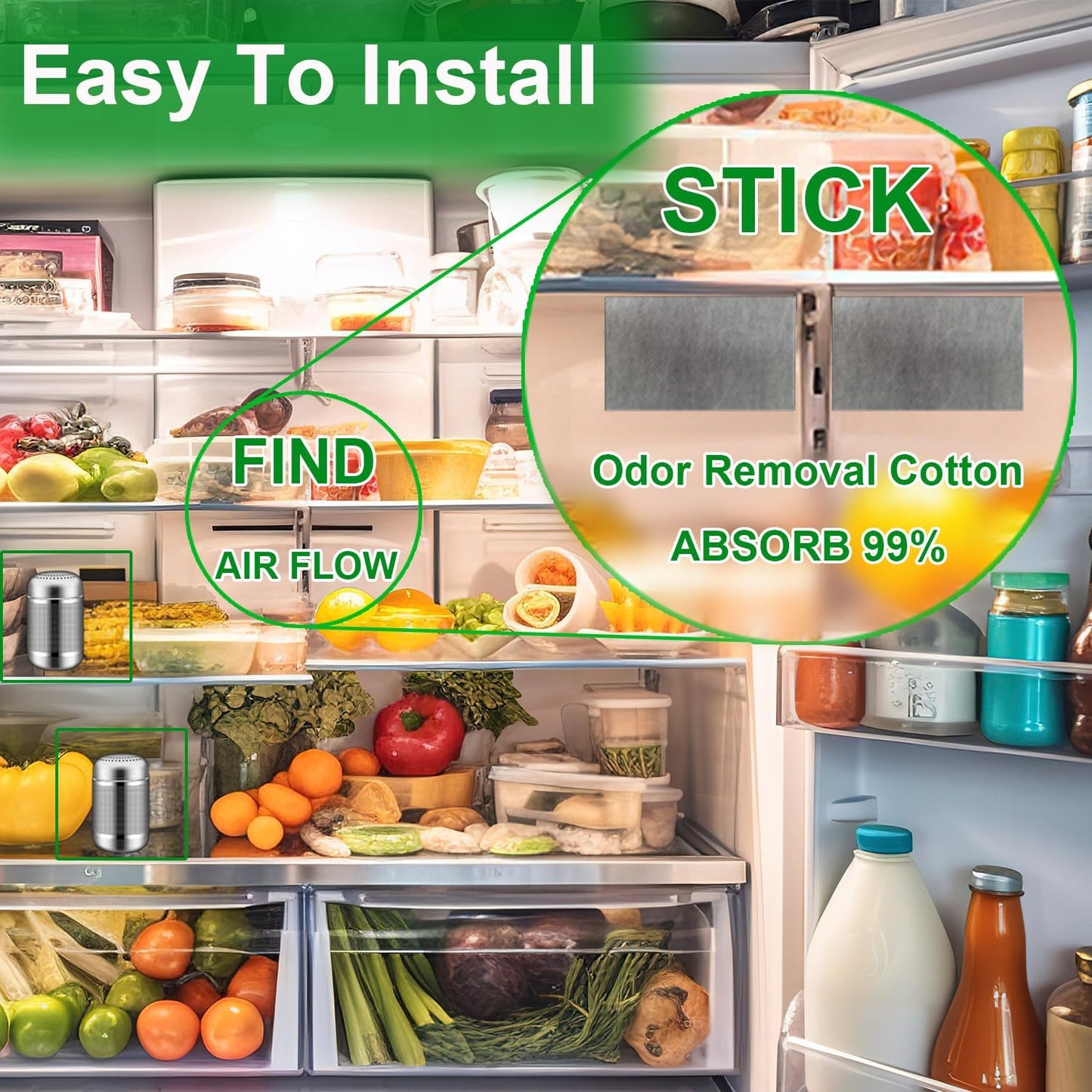 Refrigerator Deodorizer Refrigerator Odor Eliminator Fridge Deodorizer Compact Size Potable Deodorizer Odor Eliminator Lasts for 10 Years (Large, 1pc)