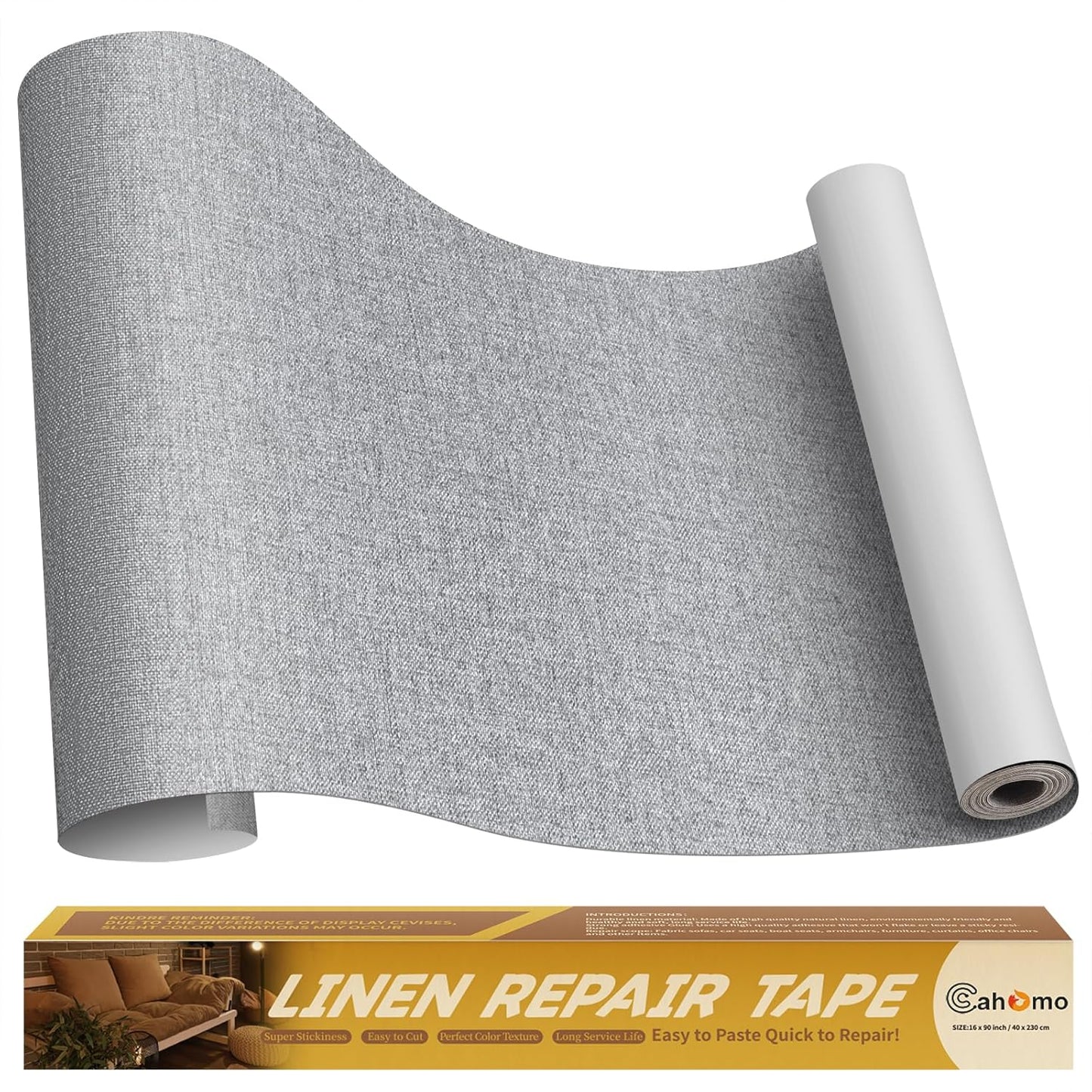 Linen Repair Tape 16x90 inch, Self Adhesive Fabric Patches, Linen Patch Tape Kit, Fabric Repair Tape for Couch Sofas, Headboards, Chairs, Pillows, Curtains, Couches - Medium Grey