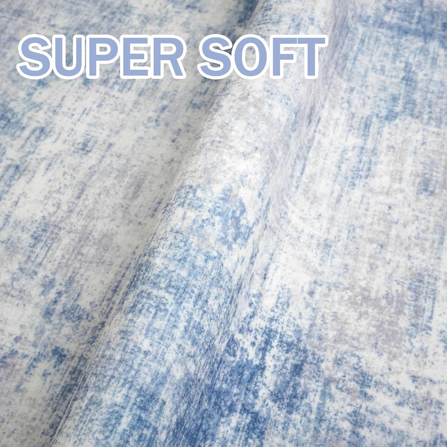 IOHOUZE Abstract Area Rugs 6x9 Ft Washable Rugs for Living Room, Non Slip Dining Room Rug, Printed Faux Wool Rugs for Bedroom, Floor Carpet for Office Nursery Playroom, Light Blue White