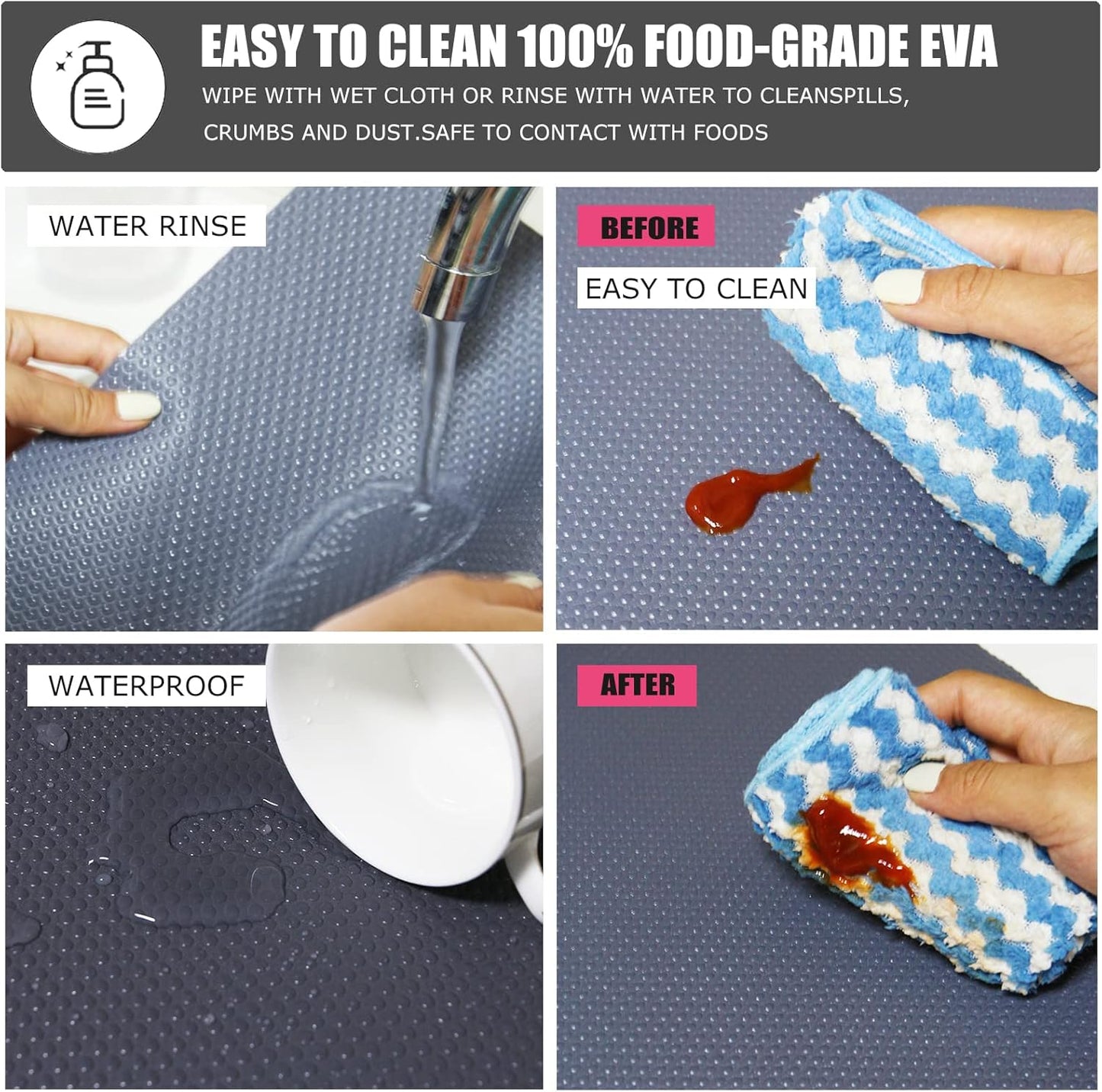 24Pcs Refrigerator Liners, Washable Fridge Liner Mats Covers Pads for Glass Shelf Cupboard Cabinet Drawer Home Kitchen Accessories Organization (Gray)