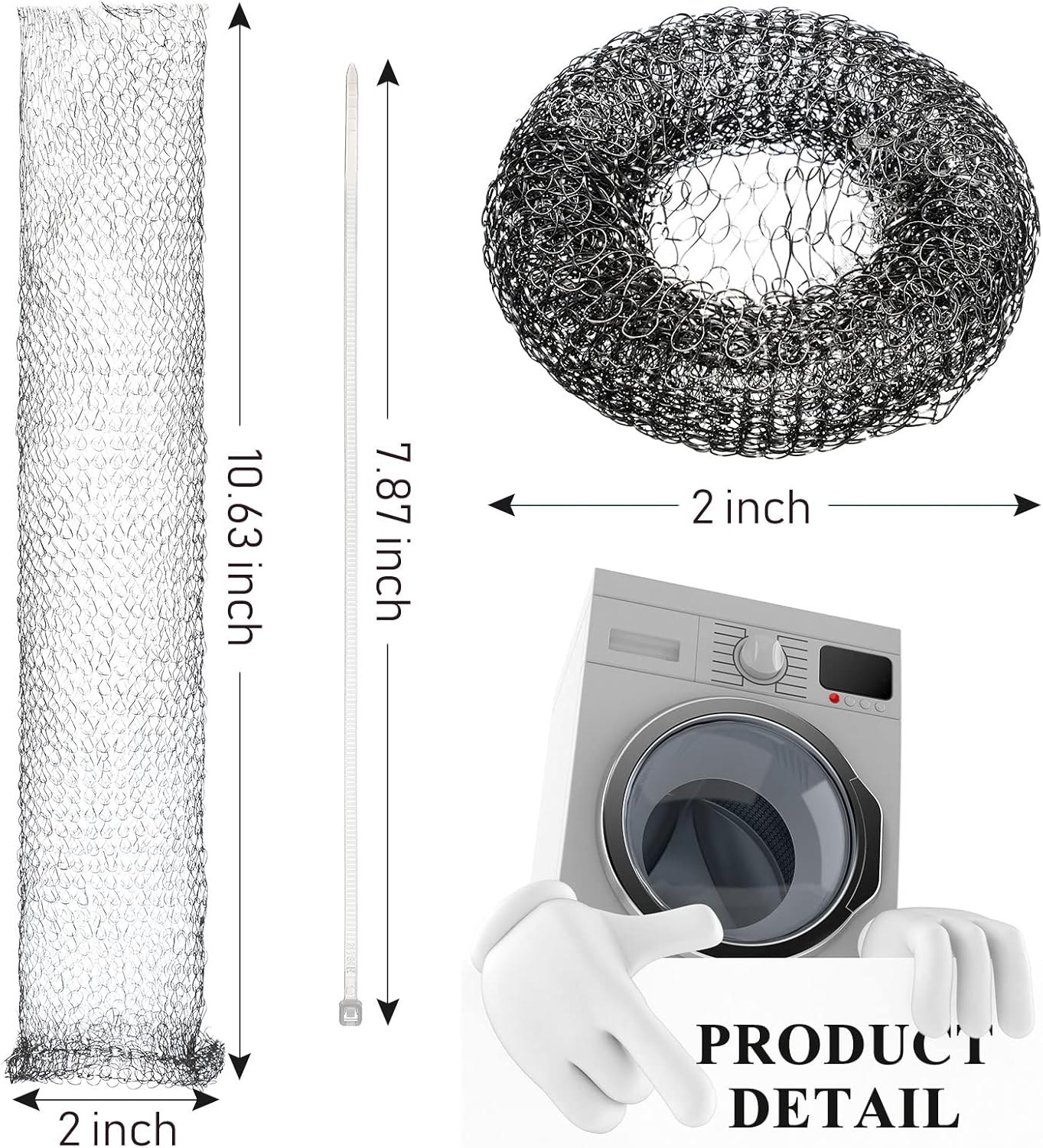 60 Pieces Washing Machine Lint Traps with 60 Cable Ties, Rust-Proof Stainless Steel Lint Traps Laundry Mesh Hose Filter Screen Catcher for Washing Machine Discharge Hoses