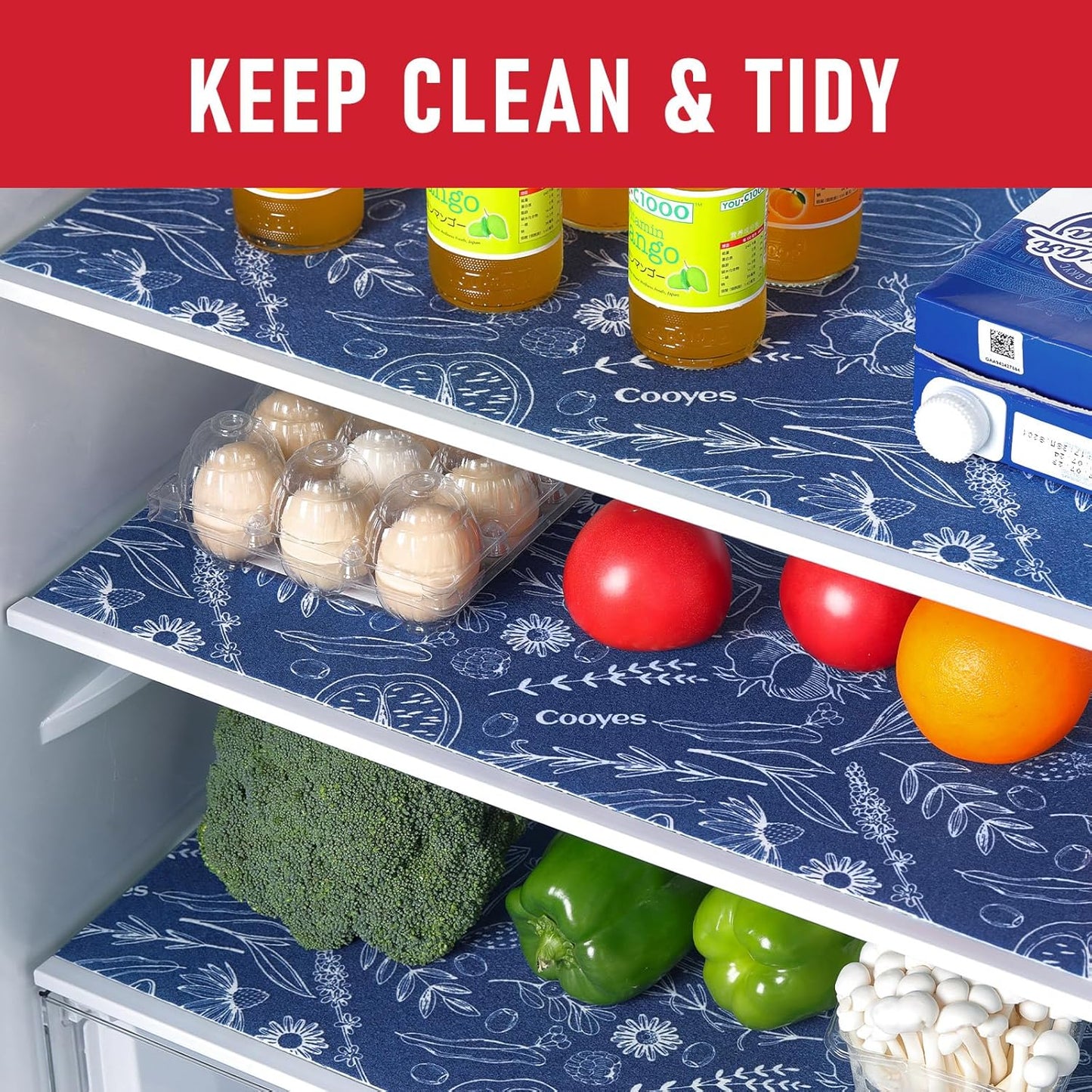 Cooyes 12 Pack Refrigerator Shelf Liners for French Door Fridge, 17.7" × 36" Extra Large, Non-Slip Fridge Mats Machine Washable, Refrigerator Drawer Liner for Glass Shelves Kitchen Cabinet