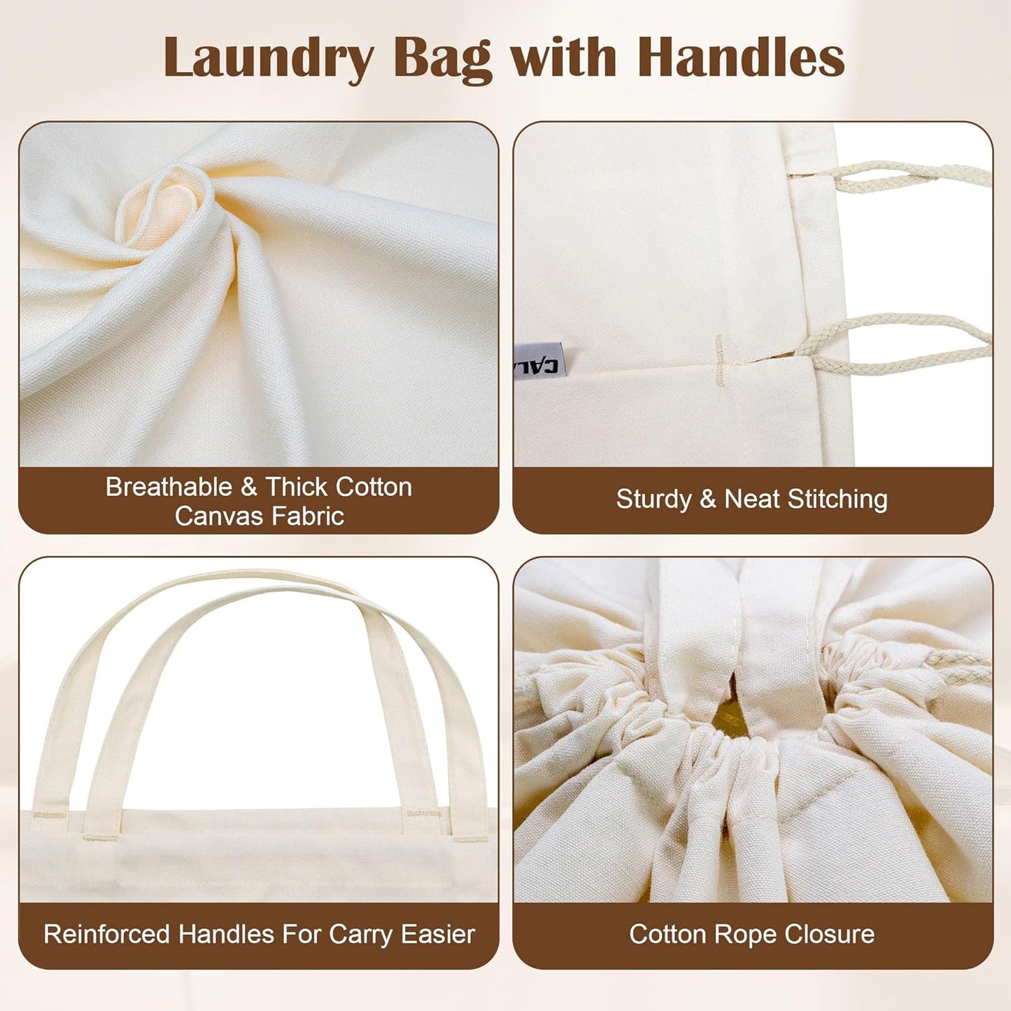 Canvas Laundry Bag 33"x 35", Thick Cotton Laundry Bag with Handles & Drawstring, Extra Large Heavy Duty Washable Basket Liner Hamper Liner Canvas Storage Sack (Beige XL, 2 Pack)