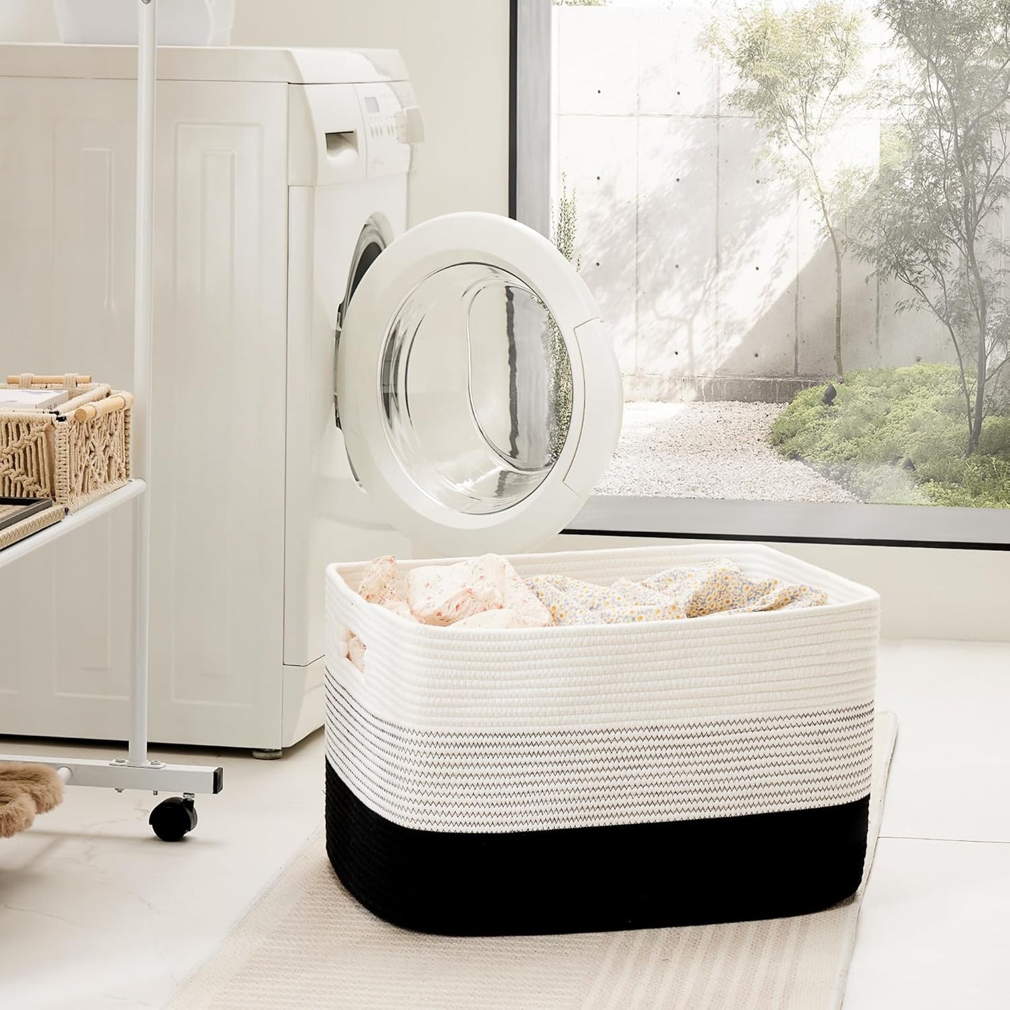 Blanket Basket,Rectangle Woven Baskets for Storage,65L Laundry Basket for Decorative Nursery Blanket,Toys,Dirty Clothes and Magazine in Shelves,Baby Room,and Living Room