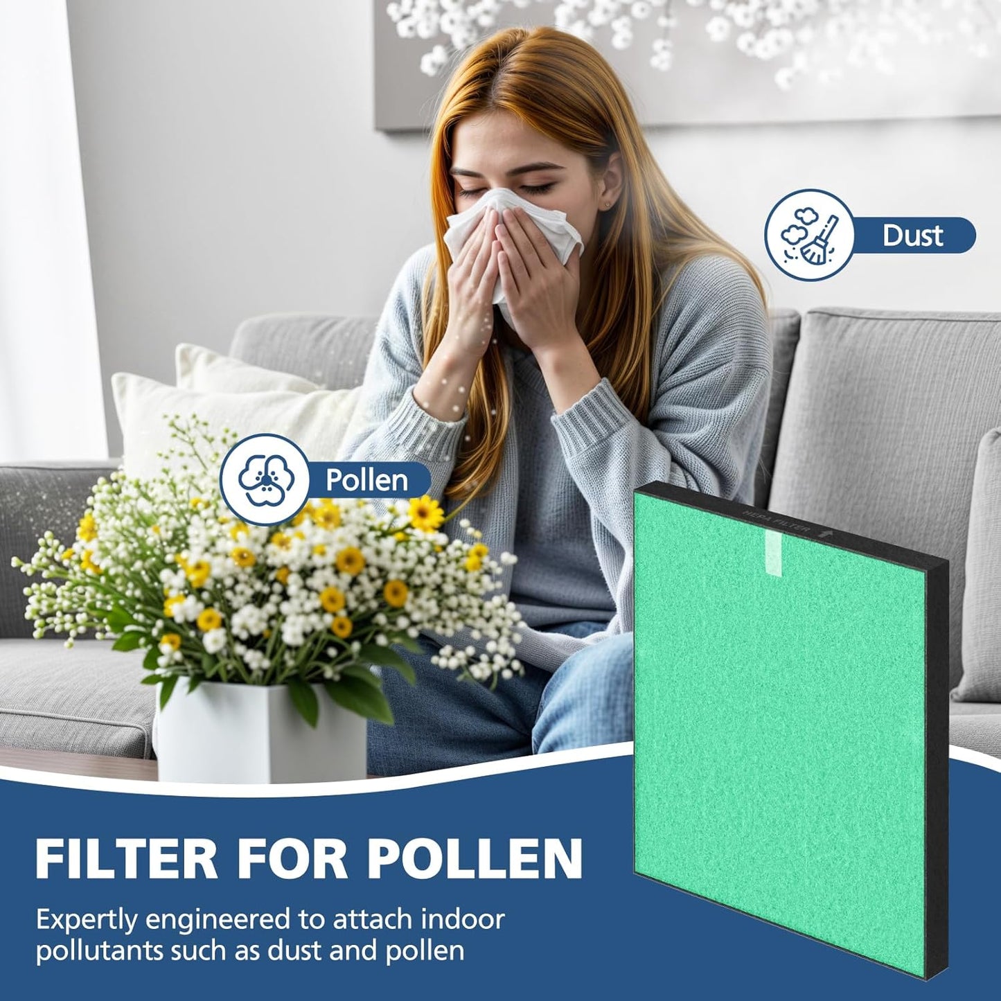 2 Pack C545 HEPA Pollen Replacement Filter S Compatible with Winix C545 Air Purifier, Replaces Part 1712-0096-00 and 2522-0058-00, 2 HEPA Filter + 8 Activated Carbon Filters, Green