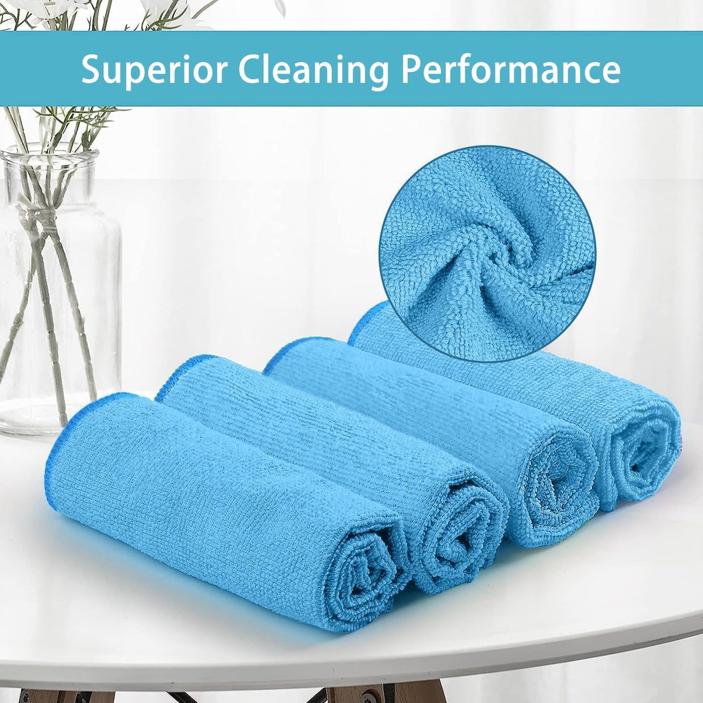 HOMEXCEL Blue Microfiber Cleaning Cloth, 100 Pack Cleaning Towels for Kitchen, Lint Free, Scratch-Free, Highly Absorbent, and Reusable Cleaning Rags for House, Window and Glass, Cars, 11.5 X11.5 inch