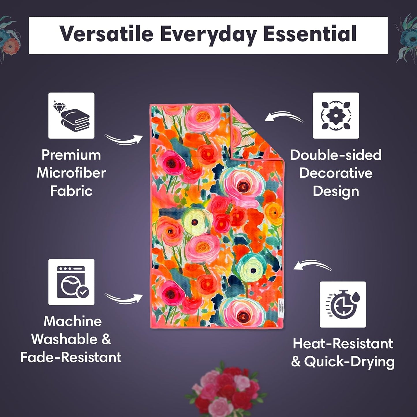 Microfiber Hand Towel & Washcloth Set of 2 - Double-Sided, Waffle Weave, Super Absorbent, Lint-Free, Fast Drying - Pia & Fonnie Pattern for Bathroom, Kitchen, Car, and Window Cleaning