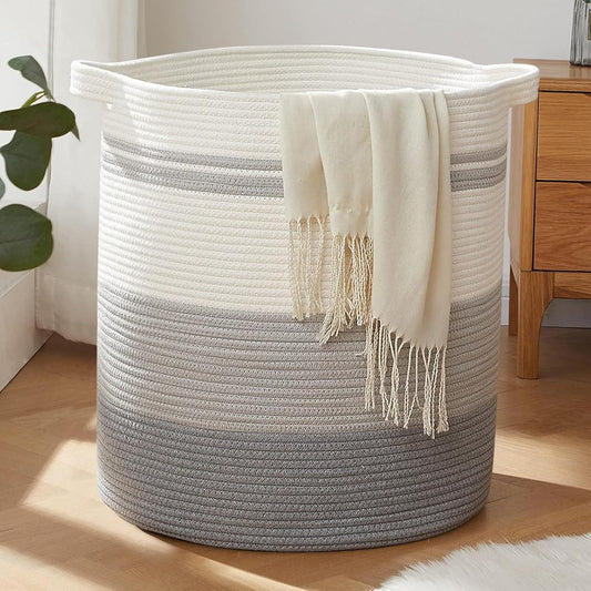 OIAHOMY 100L Laundry Hamper - Storage Basket with Handles, Decorative Woven Basket for Living Room, Toys Bin, Pillows, Blankets, Clothes - 19x21in - Gradient Gray