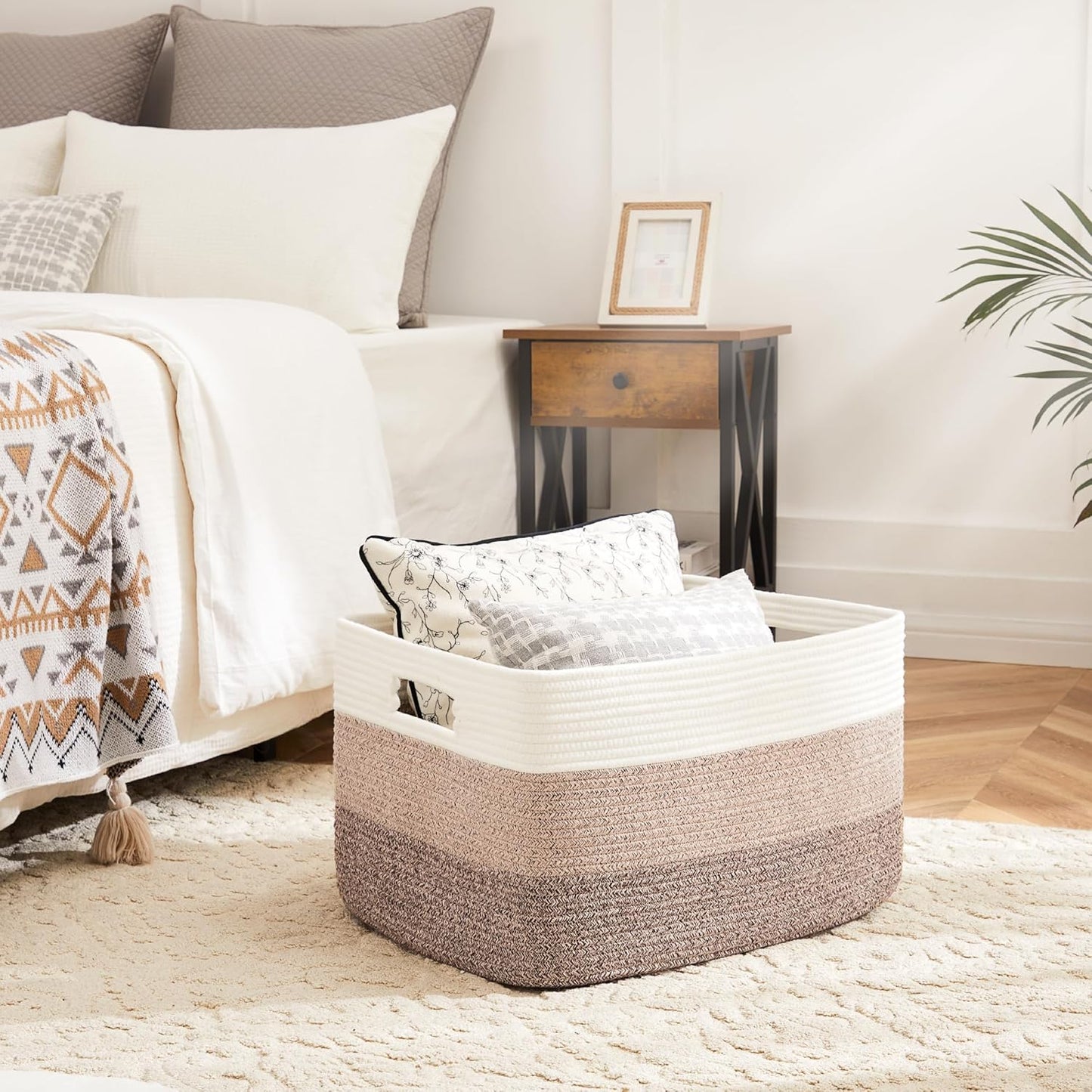 Blanket Basket,Rectangle Woven Baskets for Storage,30L Laundry Basket for Decorative Nursery Blanket,Toys,Dirty Clothes and Magazine in Shelves,Baby Room,and Living Room