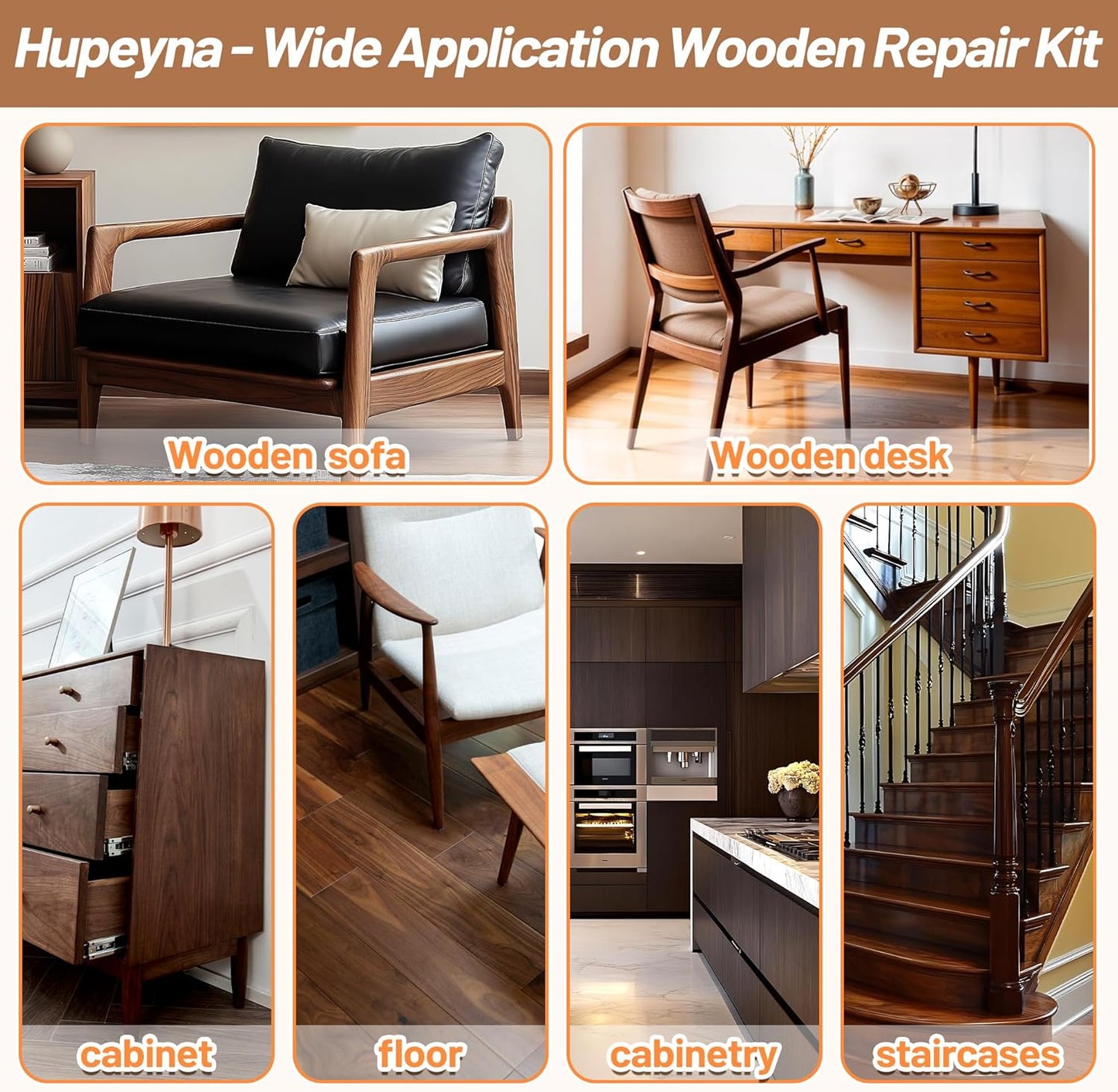 Wood Repair Kit, Wood Furniture Repair Kit, Wood Filler, Wood Putty and Beeswax- Repair Stains, Scratch, Cracks, Hole, Discoloration for Wooden Door, Table, Cabinet, Bed, Floor (Walnut Series)