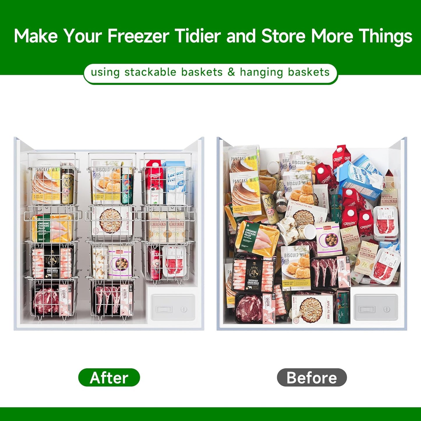 4Pack Stackable Chest Freezer Bins - Deep Freezer Organizer for 7 Cu.FT Frozen Food