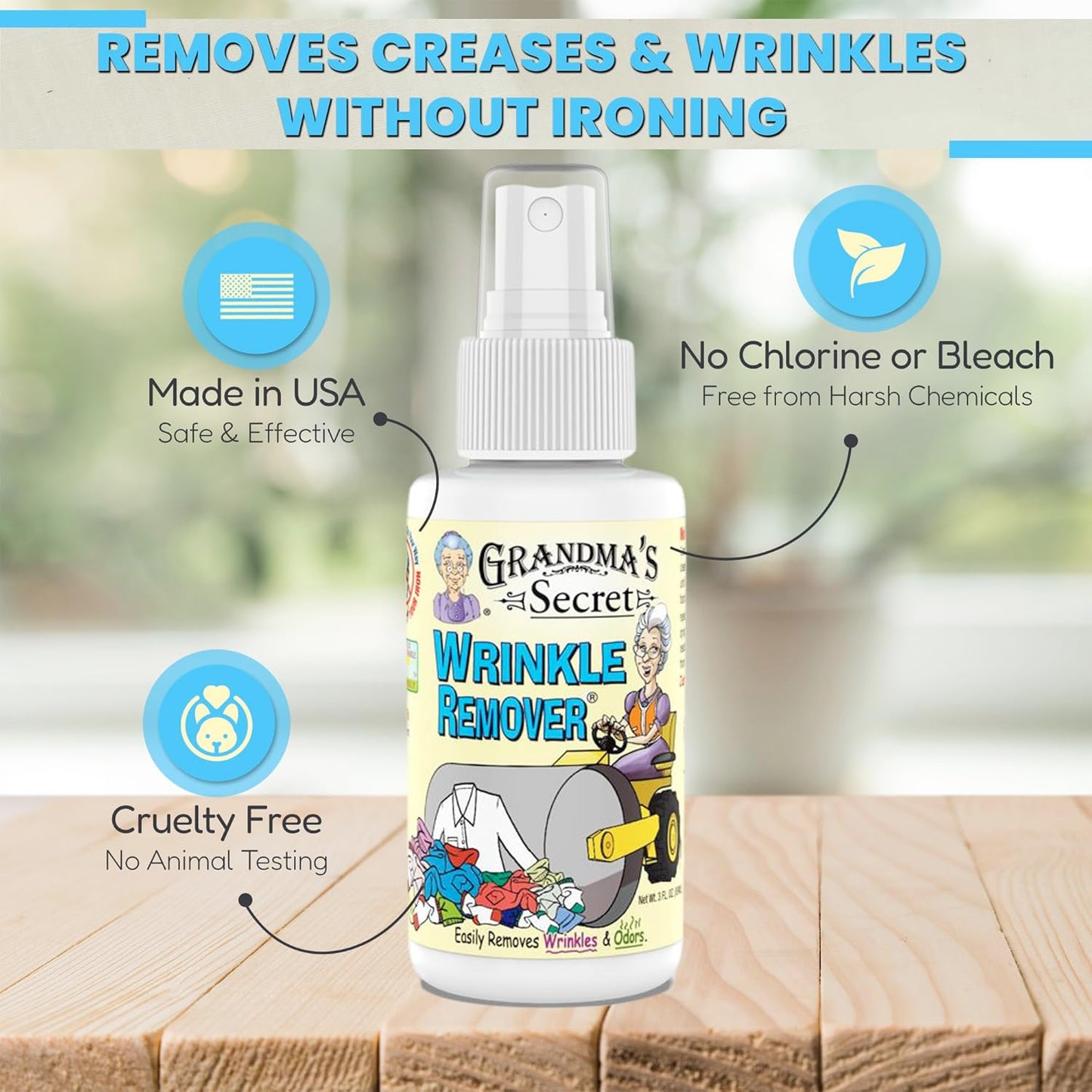 Grandma's Secret Wrinkle Remover Spray - Easily Removes Wrinkles & Odors - Wrinkle Release, Fabric Refresher Spray, Chlorine, Bleach and Toxin-Free - 3 Ounce, 3 Pack