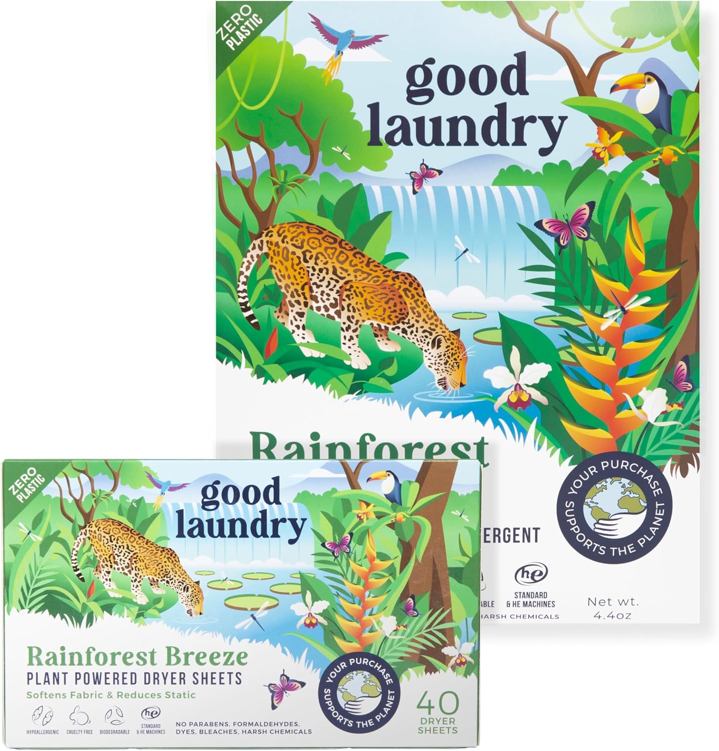 Good Laundry Rainforest Breeze Detergent Sheets, & Dryer Sheet Bundle - No Plastic Jugs, Eco-Friendly, Zero Harsh Chemicals, Hypoallergenic - Based in the USA