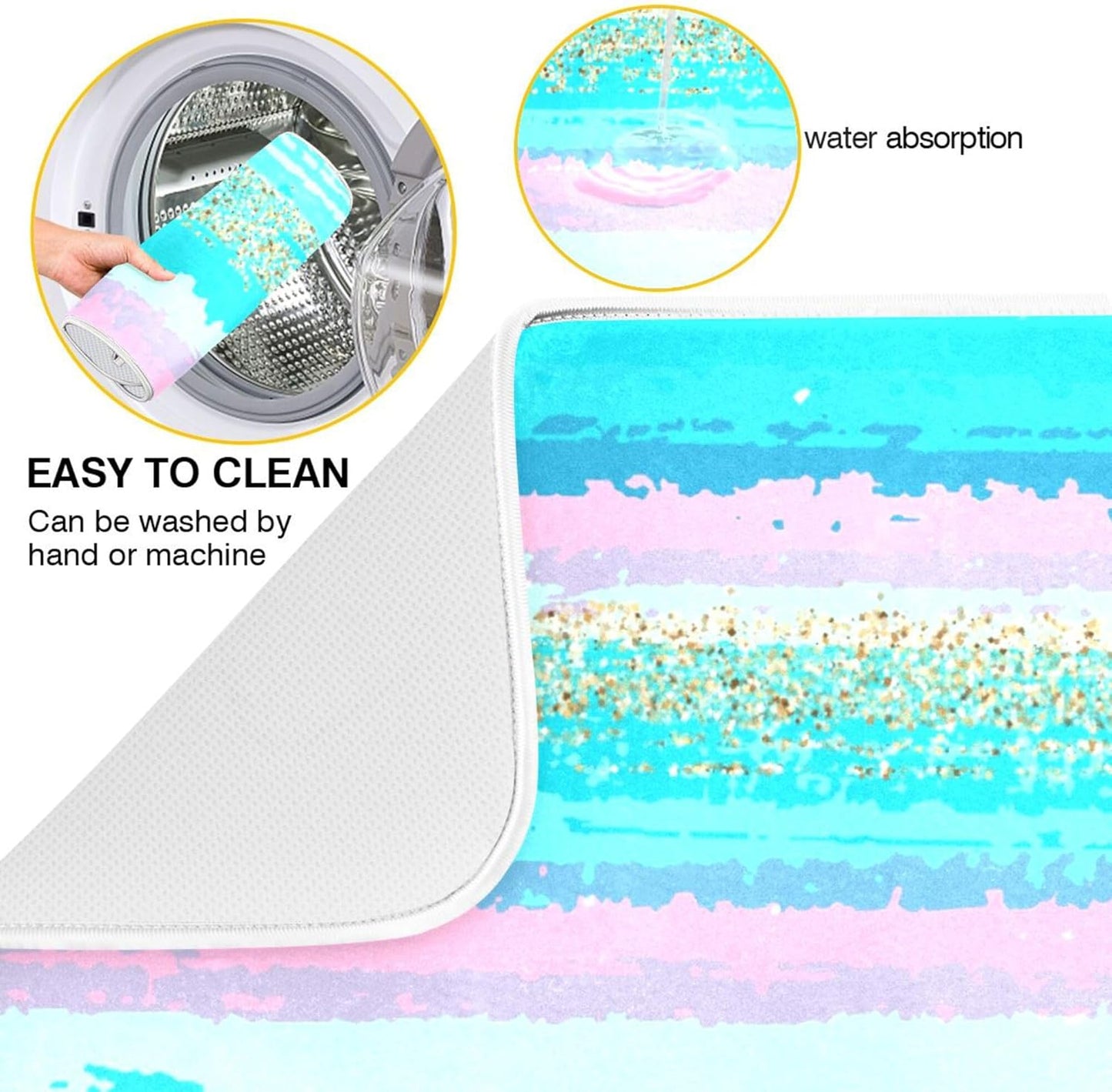 Turquoise Stripe Dish Drying Mat for Kitchen Countertop 16x18 Rectangle Teal Aqua Small Drying Mat Reusable Quick Dry Dish Sink Absorbent Mats Dishwasher Easy Clean Decorative Home Decor Essentials