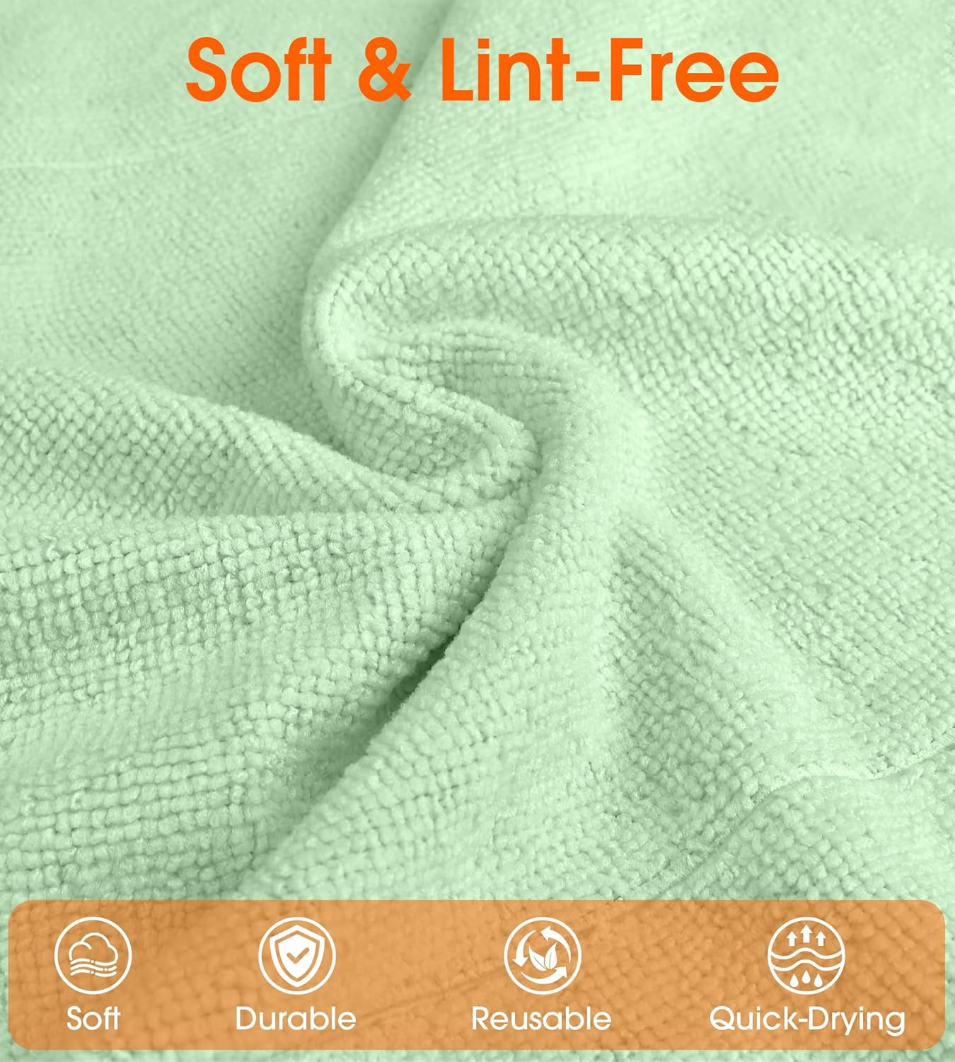 Roll of Microfiber Cleaning Cloth –100 Pack, Tear Away Microfiber Towels, Reusable, Washable, Scratch-Free, Cleaning Supplies,Kitchen Towels for Car, Home, Kitchen, Dishes(Bean Green)