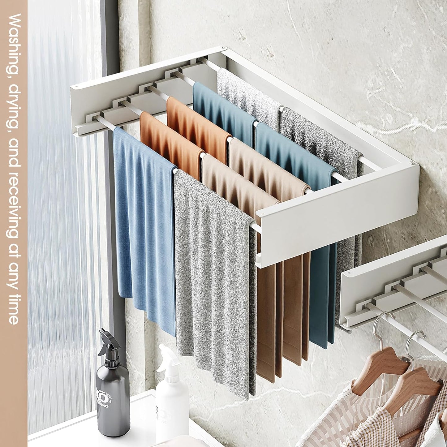 Wall Mounted Drying Rack,Drying Rack Clothing,Collapsible Hanger Racks for Laundry,Laundry Rack,Wall Mounted Clothes Rack (White, 32 Inch)