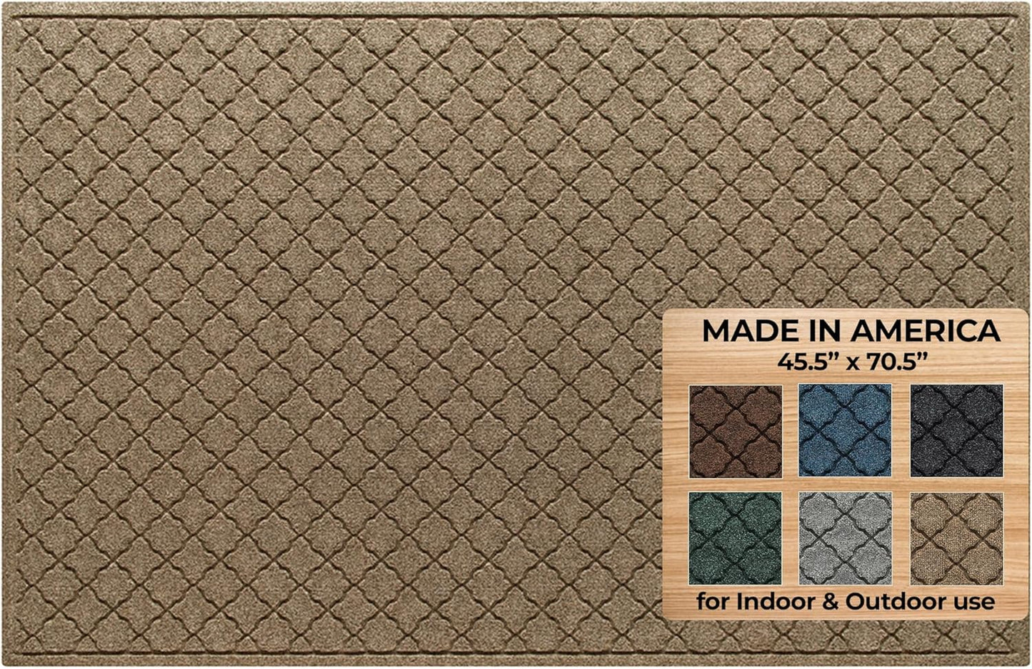 WaterHog Heavy Duty Doorway Mat, 4' x 6', Made in USA, Durable & Skid-Resistant Entryway Mat, Water-Trapping, Indoor/Outdoor Decorative Floor Covering, Cordova Collection, Khaki/Camel
