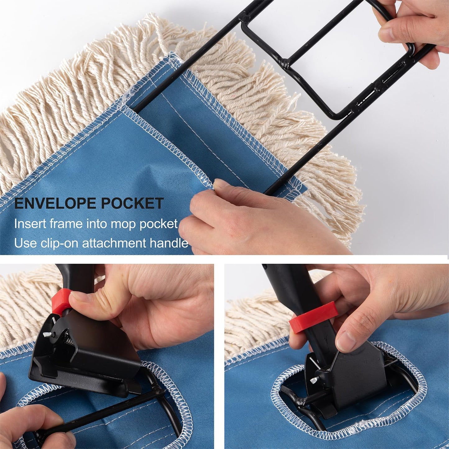 Matthew Cleaning 24'' Industrial Strength Cotton Dust Mop Refill Washable Replacement Heads for Residential & Commercial Use Fit Standard Dust Mop Frames, Hardwood,Concrete Floors Blue&White 3 Pack