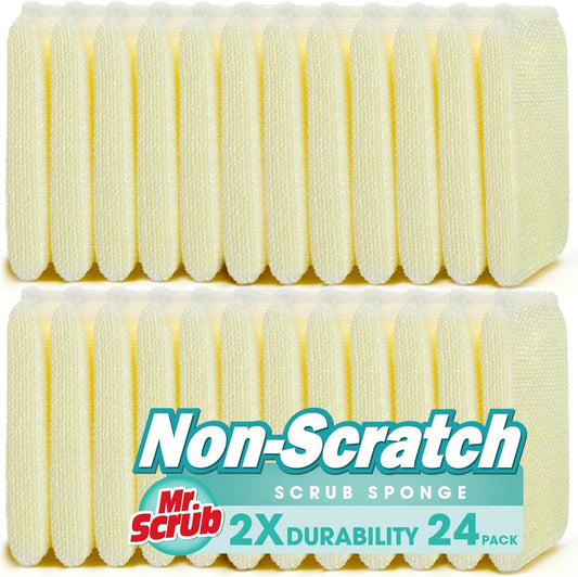 Sponges Kitchen Scrub Dish Sponge Scouring Pad, 24 Pads Cleaning Brush Dishwasher Soap Supplies, Dishwashing Dinnerware Towels Sink Pan Pot Cloth Rags Holder Bathroom Bathtub