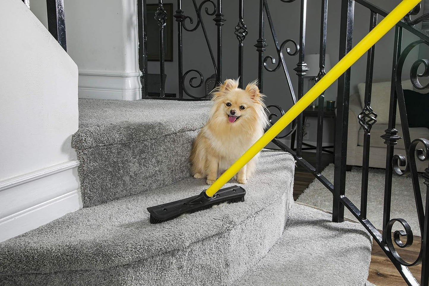 FURemover Original Pet Hair Rubber Broom with Squeegee, with 58" Telescopic Handle for Carpet, Tile and Hardwood