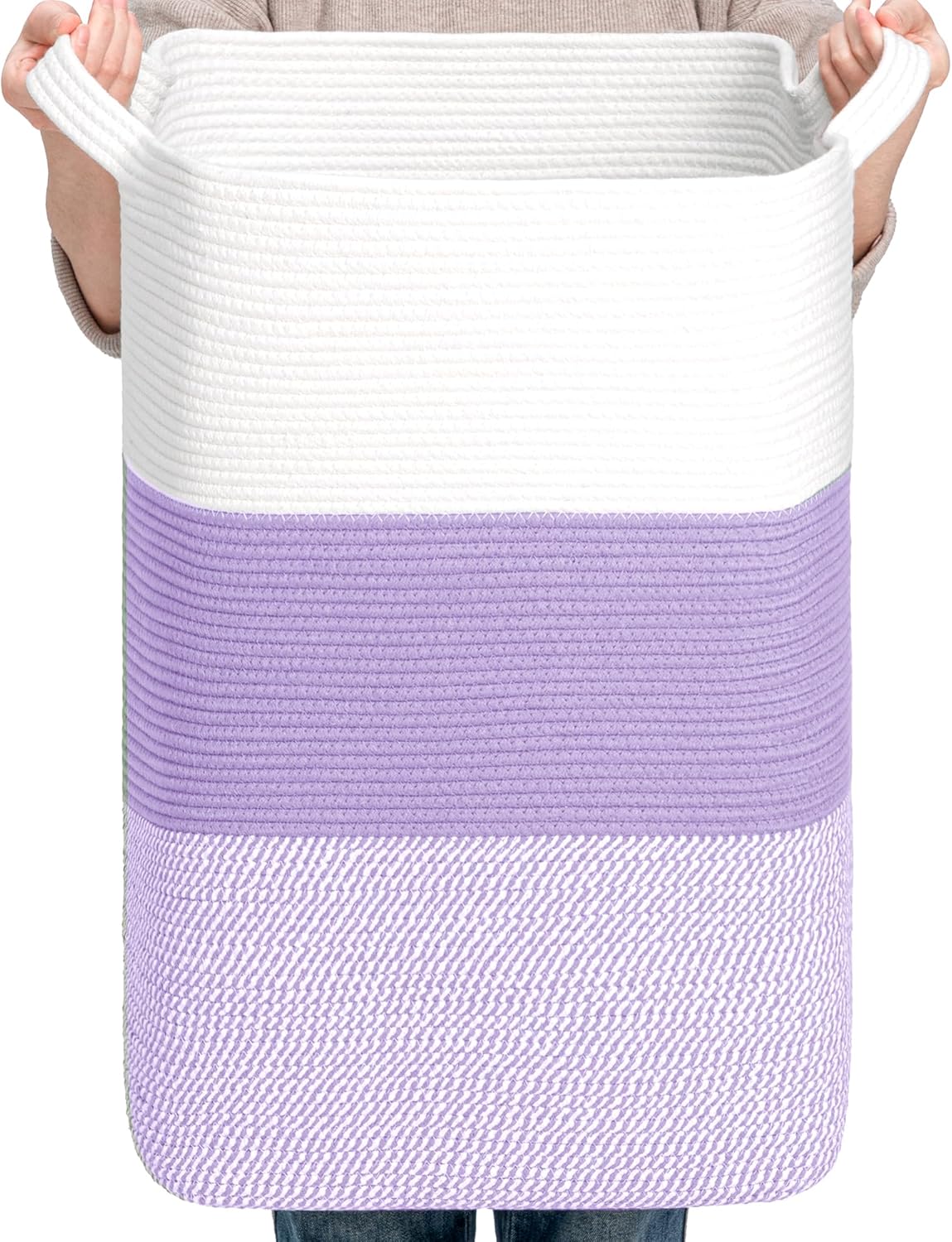 CLHMILY&Z 95L Laundry Basket Rectangular Lavender Rope - 16x15x24 Inches - Dirty Clothes and Soft Storage Bin for Blankets, Toys, and Nursery Essentials