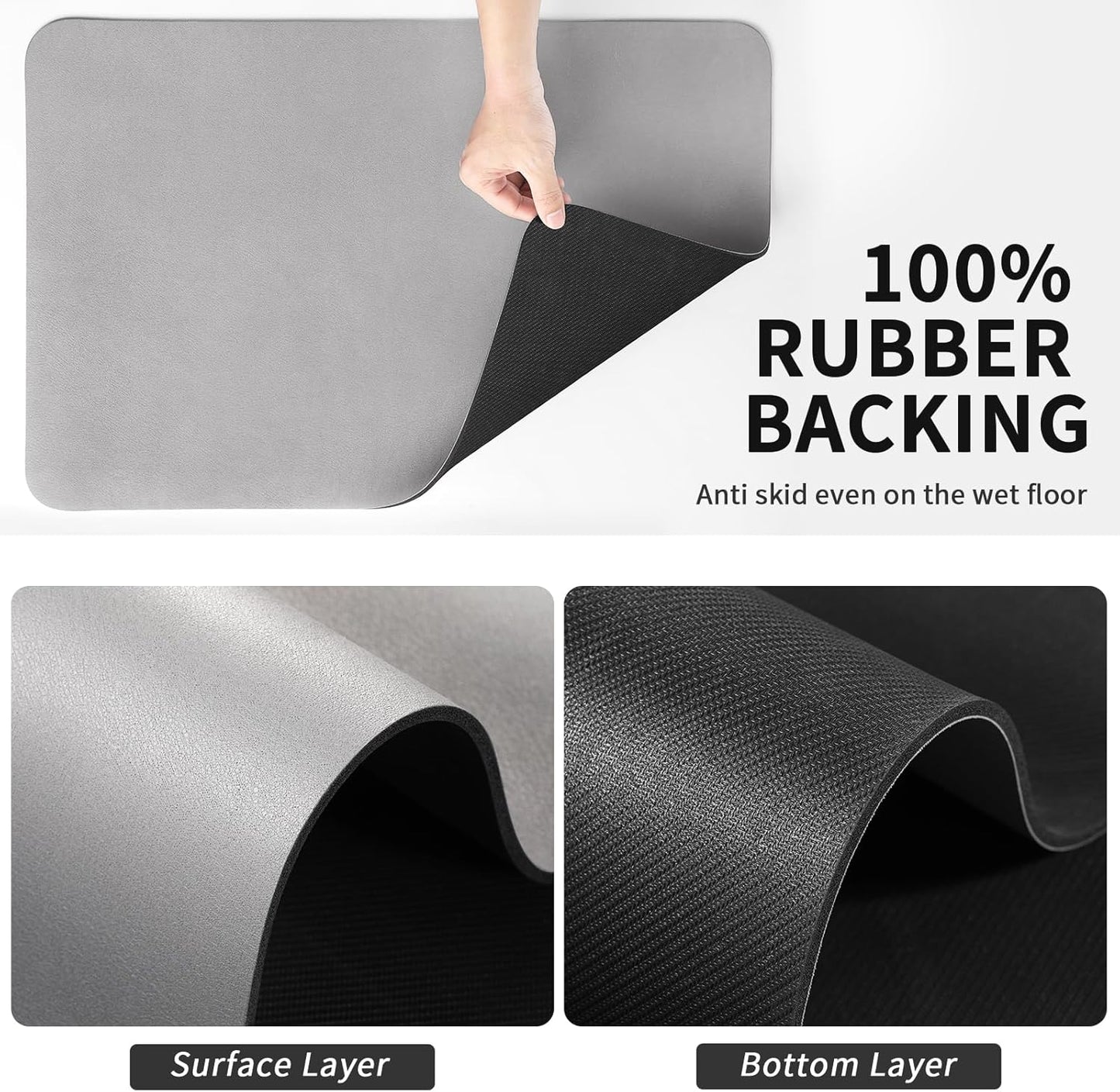 Dish Drying Mat for Kitchen Counter, Heat Resistant Drainer Mats with Non-slip Rubber Backed, Hide Stain Kitchen Super Absorbent Draining Mat, Easy to Clean Dish Rack Pad, Grey 16"x20"