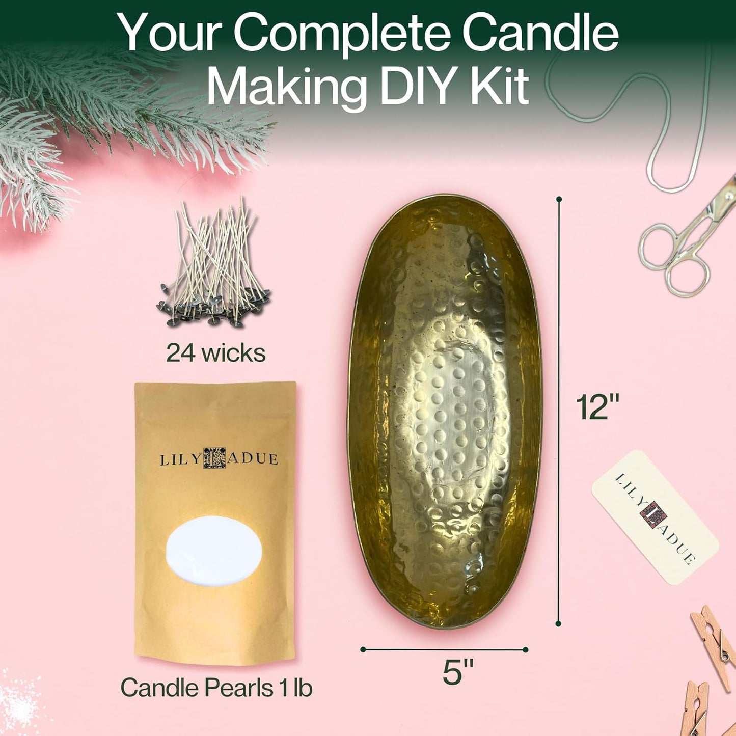 LILY LADUE Sand Candle Kit - 1Lb/16Oz Pearled Candles Sand and Wicks (24) with Gold Holder, Unscented Aroma Beads, Reusable Pearled Candle Wax for DIY Home Kit, Powder Beads Refill Available