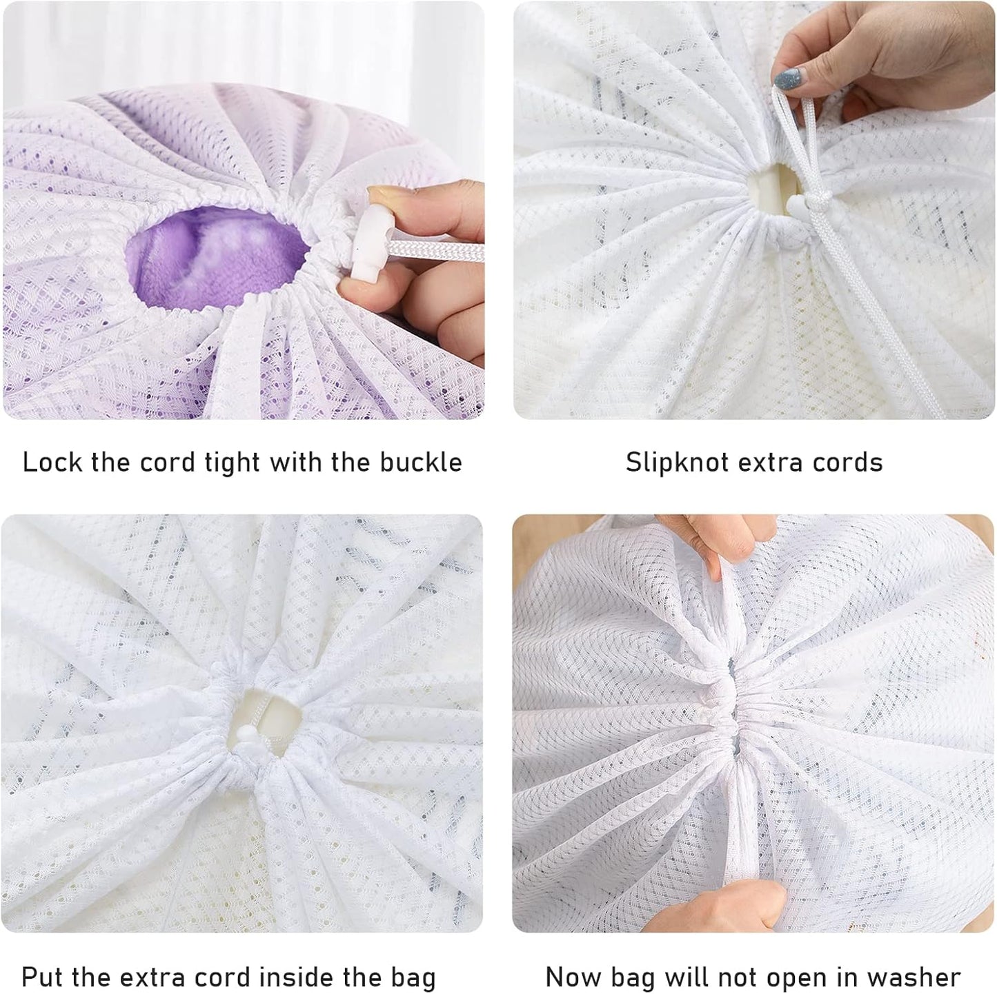 Polecasa Extra Heavy Duty Large Diamond Mesh Laundry Bags with Drawstring Closure & ID Tag, 24 x 36 inches Washable Storage Bag, Laundry Accessory for Hamper, College, Travel, Sports, Dorms, White