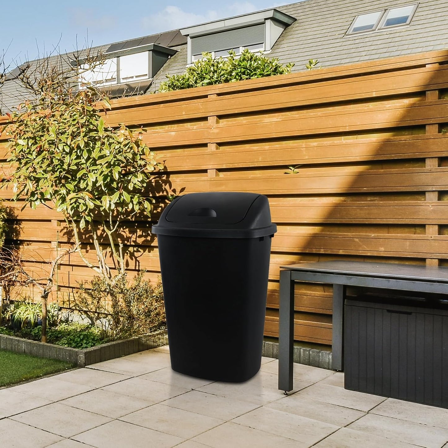 13 Gallon 4-Pack Garbage Cans with Swing Top Lid, Plastic Tall Kitchen Trash Cans, Black