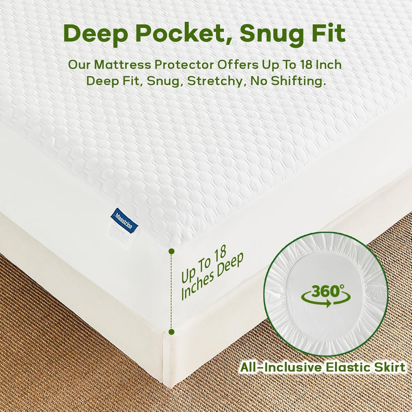 Premium Tencel California King Mattress Protector Cover in White, Natural and Skin Soft, Waterproof and Fully Fitted Deep Pocket, Hypoallergenic, Breathable, Noiseless and Absorbent