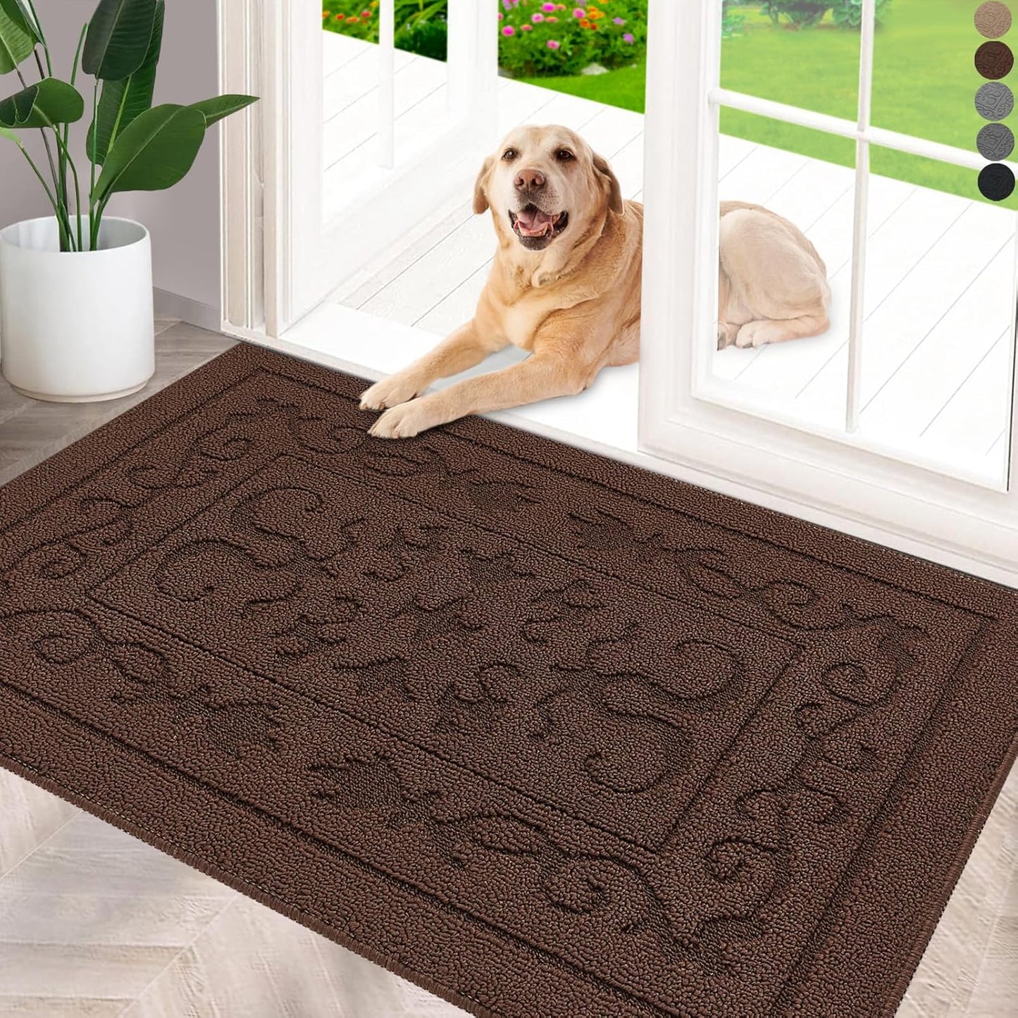 FONEYI Indoor Door Mat 32" x 48", Dirt Trapper Door Mats Non-Slip Entryway Rugs Washable, Absorbent Resist Dirt Welcome Mat, Low Profile Inside Floor Mats for Front Back Door and Entryway, Coffee