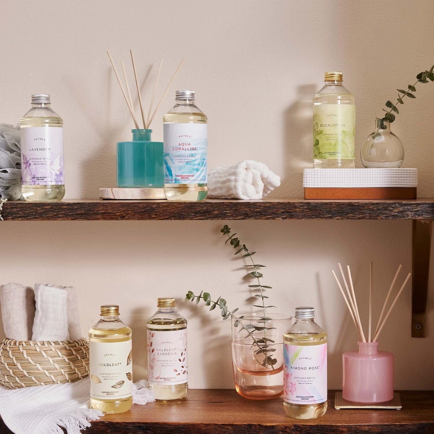 Thymes Reed Diffuser Oil Refill – Fragrance Oil for Diffuser Refill – Flameless Home Fragrance Products – Home Luxury Scents with Notes of Eucalyptus Oil, Lemon, & Bergamot (Eucalyptus, 7.75 fl oz)