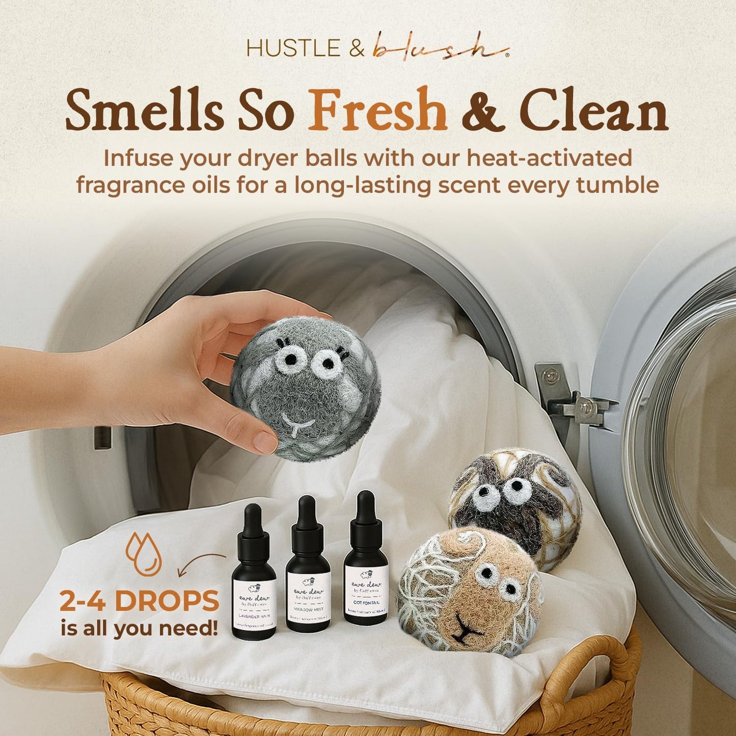 Fluff Ewes Wool Dryer Balls 3 Pack Premium New Zealand Wool Laundry Balls for Dryer, No Static Dryer Balls Laundry Reusable Cute - XL Wool Dryer Balls Cute, Baby Dryer Balls for Dryers - Lights