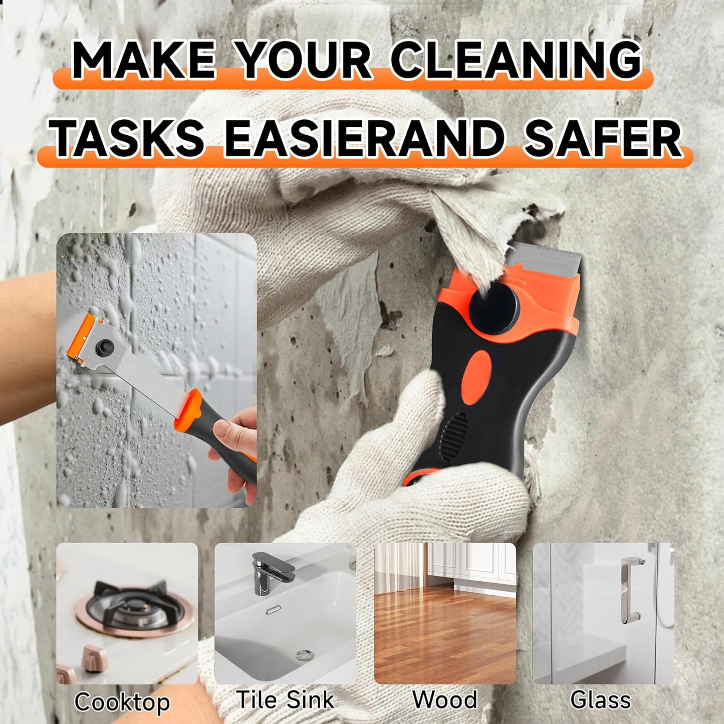 6PCS Razor Blade Scraper Tool, 3Pack Razor Scraper Set with Extra 40Pcs Blades and 3Pcs Wire Brush Set, Glass Top Stove Scraper, Paint Scraper, Cleaning Scraper Tool for Windows, Glass, Sticker